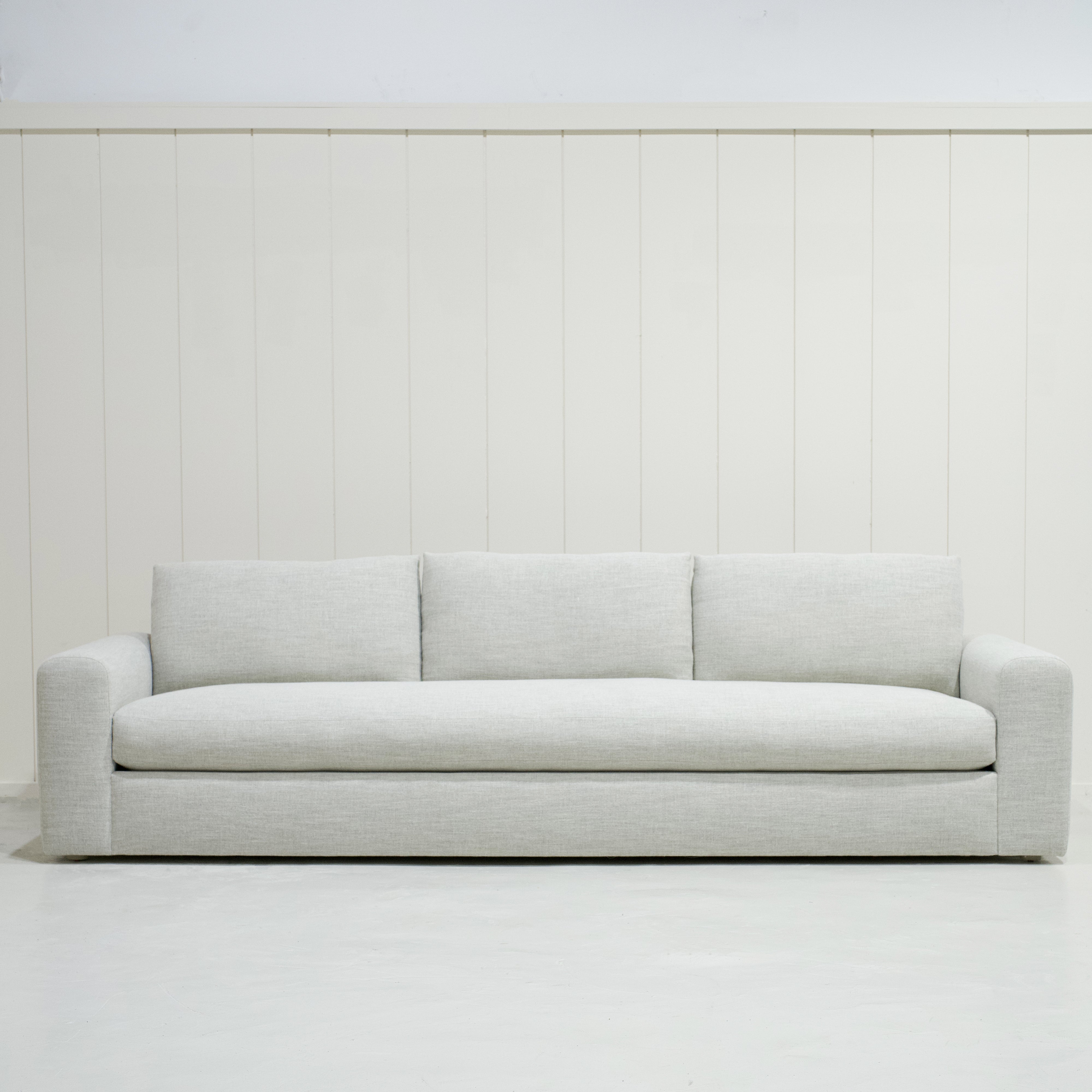 As Shown : Three Back Cushions Configuration, Upholstered Belgian Fog