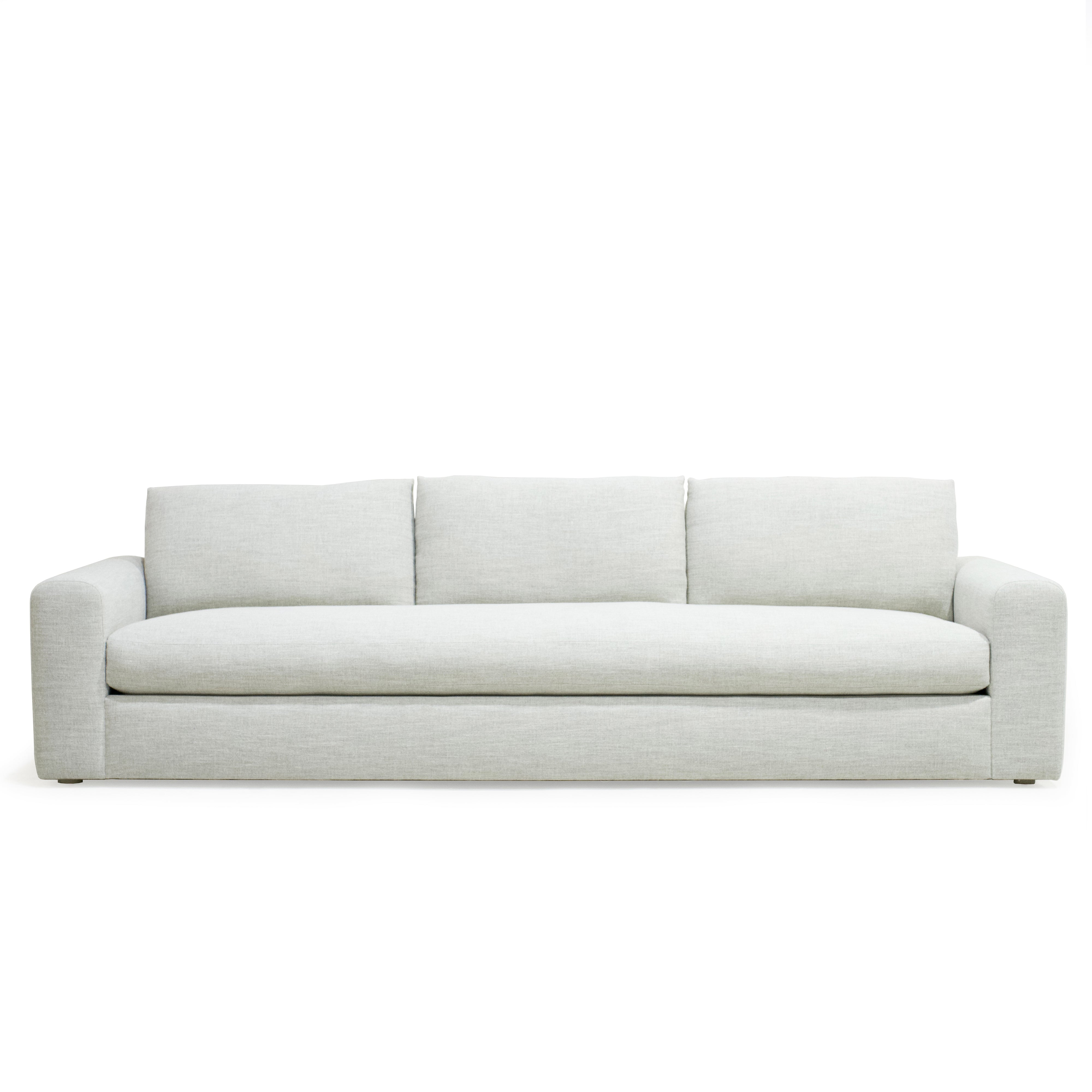 As Shown : Three Back Cushions Configuration, Upholstered Belgian Fog