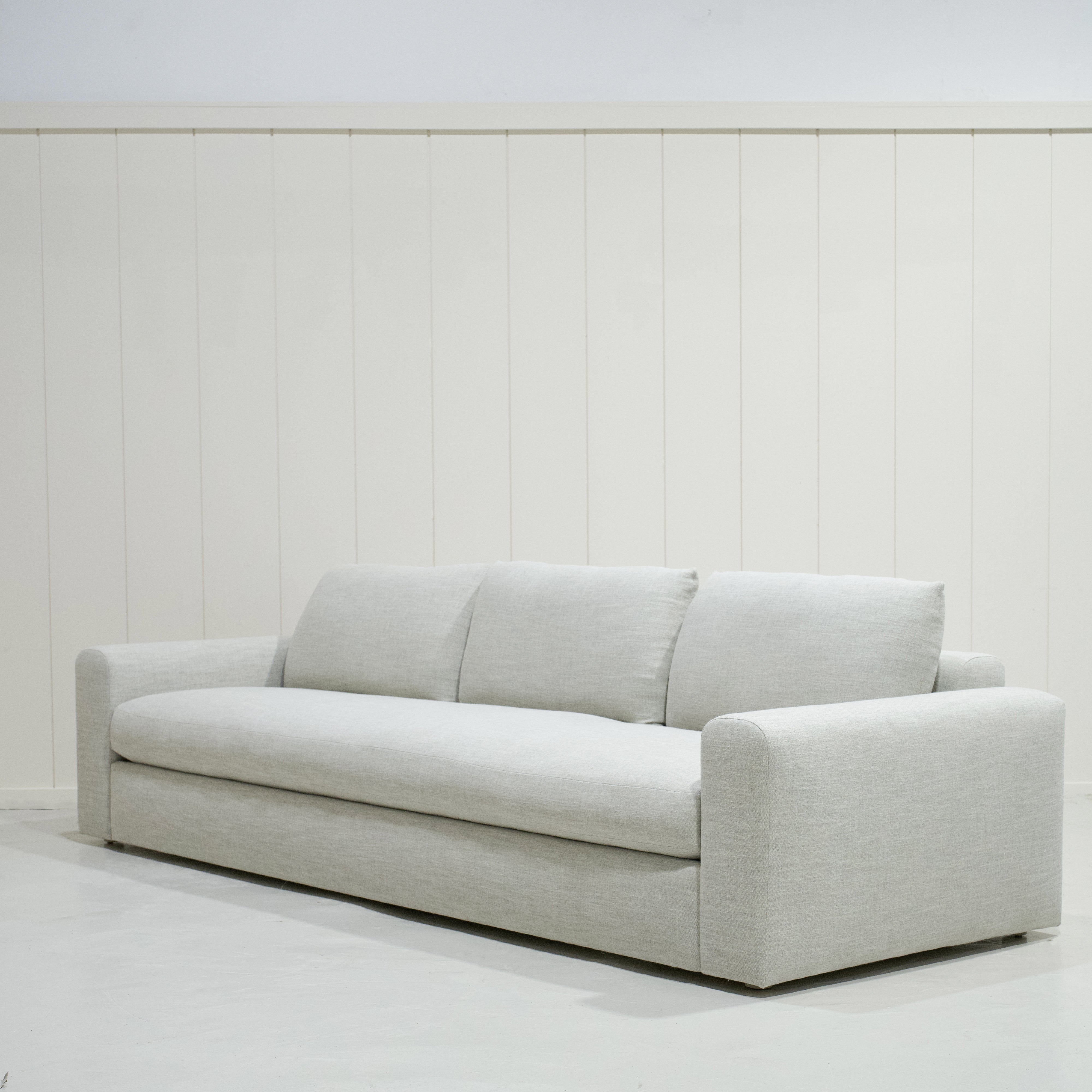 As Shown : Three Back Cushions Configuration, Upholstered Belgian Fog