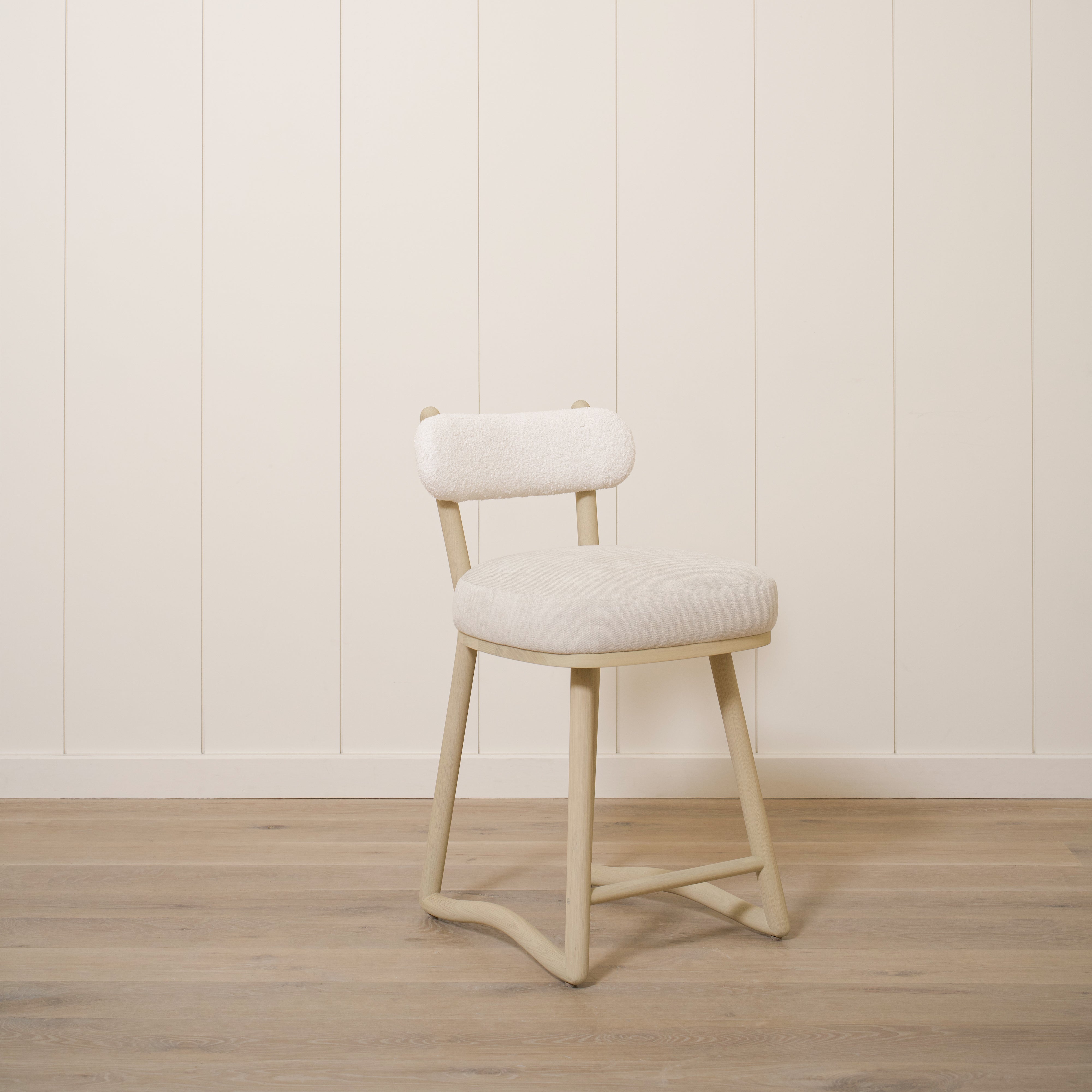 As Shown: 19"L x 21"D x 33"H | Style: Upholstered | Fabric: Peak White Back Marion Natural Seat | Finish: Sand