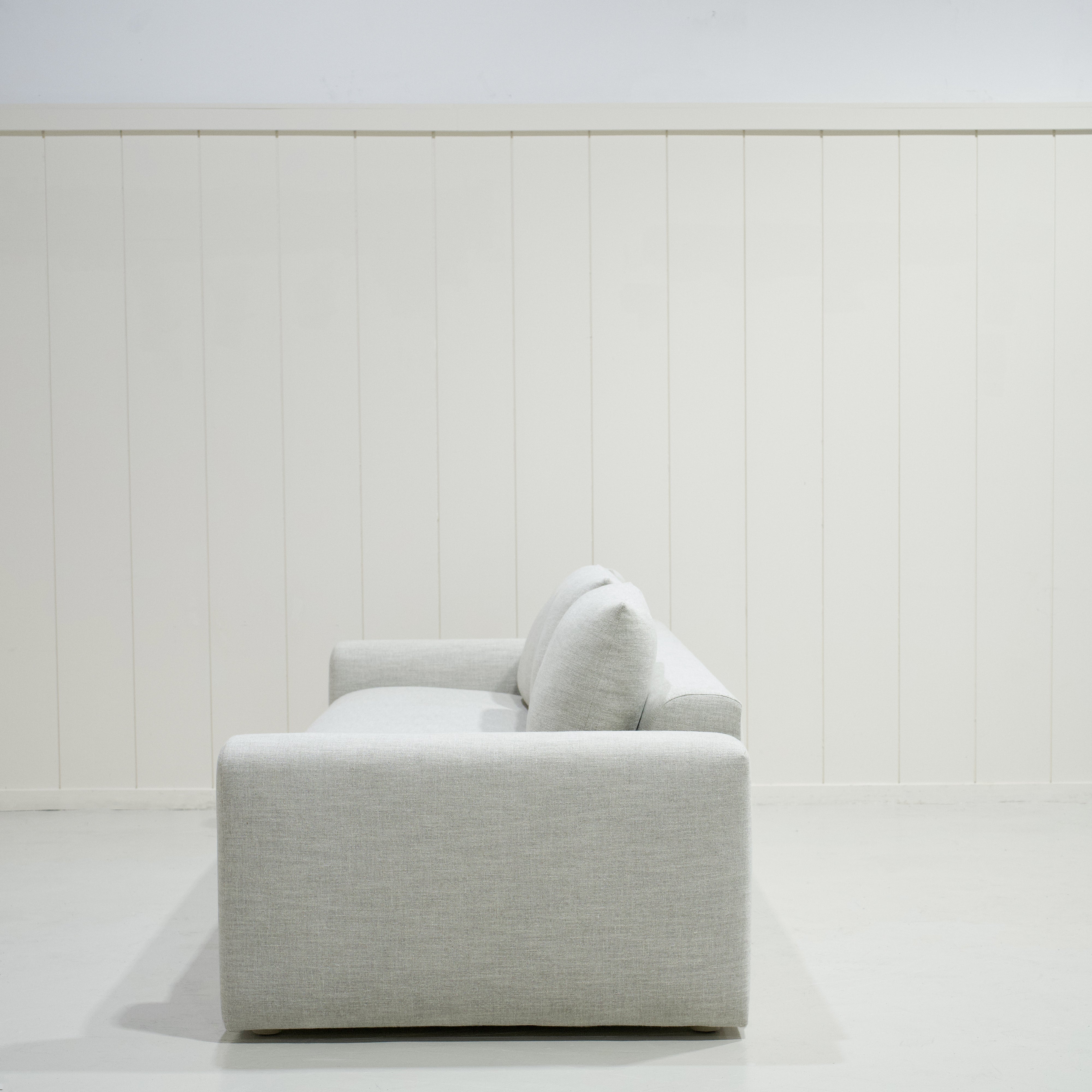 As Shown : Three Back Cushions Configuration, Upholstered Belgian Fog