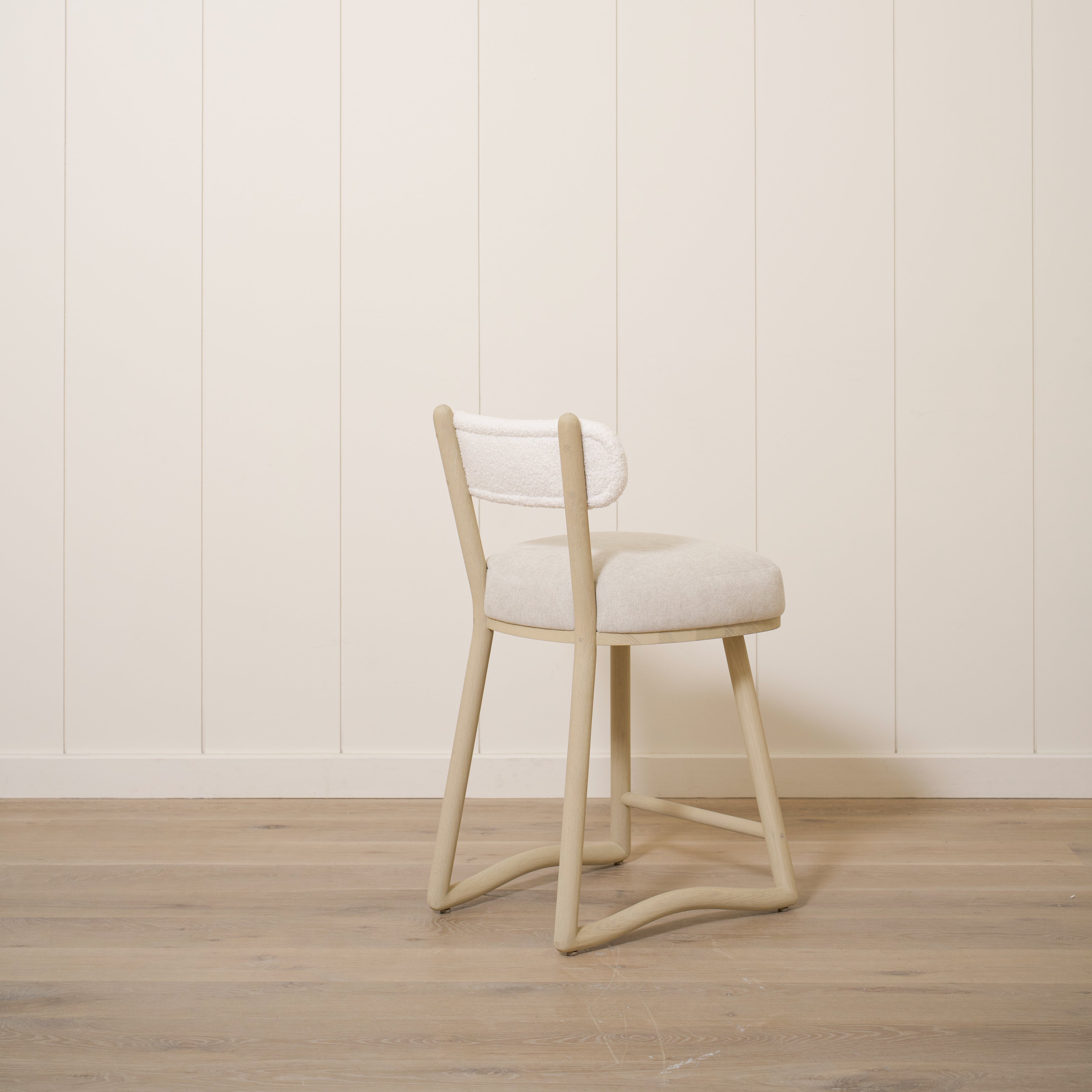 As Shown: 19"L x 21"D x 33"H | Style: Upholstered | Fabric: Peak White Back Marion Natural Seat | Finish: Sand