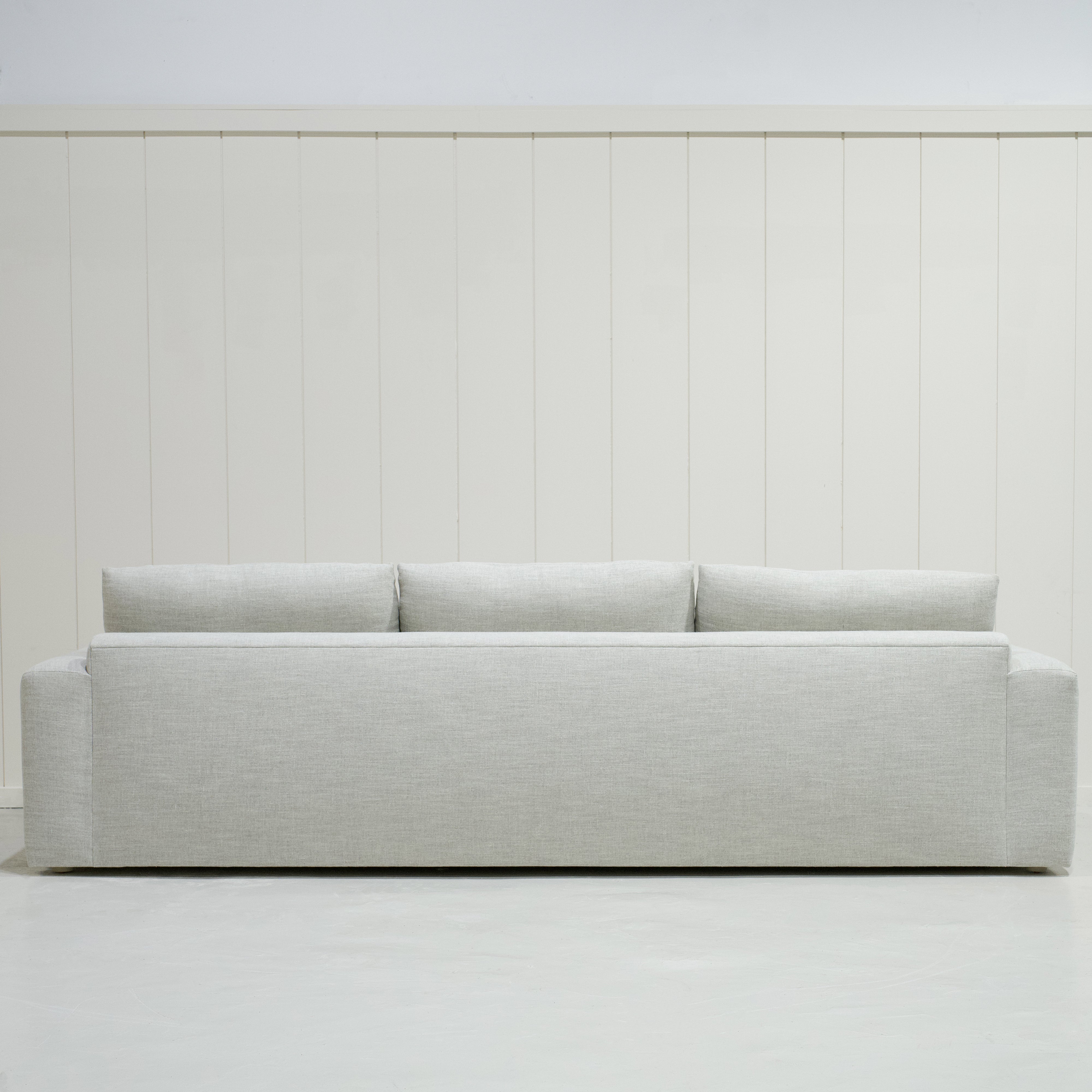 As Shown : Three Back Cushions Configuration, Upholstered Belgian Fog
