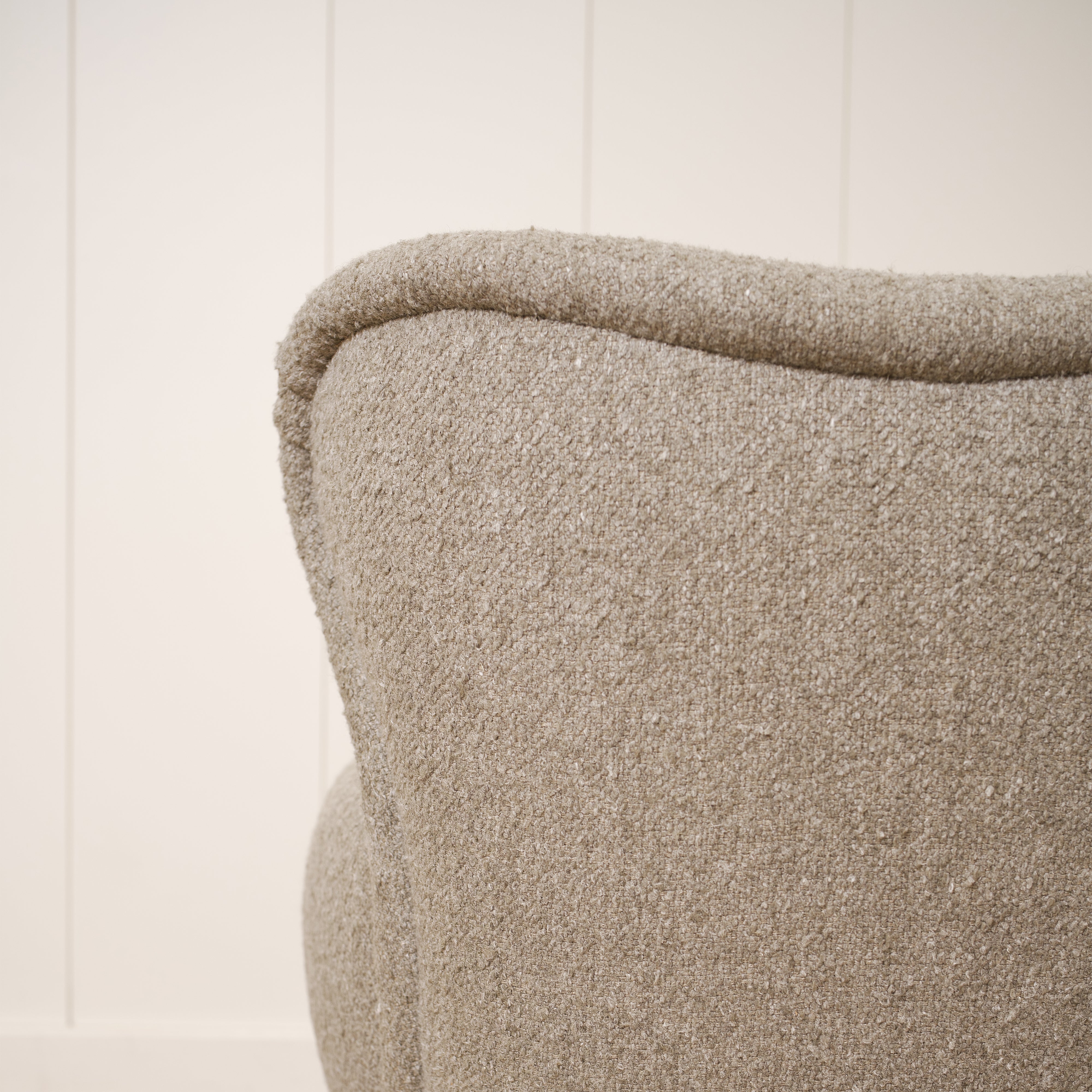 As Shown: 34"L x 35"D x 32"H | Style: Upholstered | Fabric: Berber Shale | Base: Legs | Finish: Sand