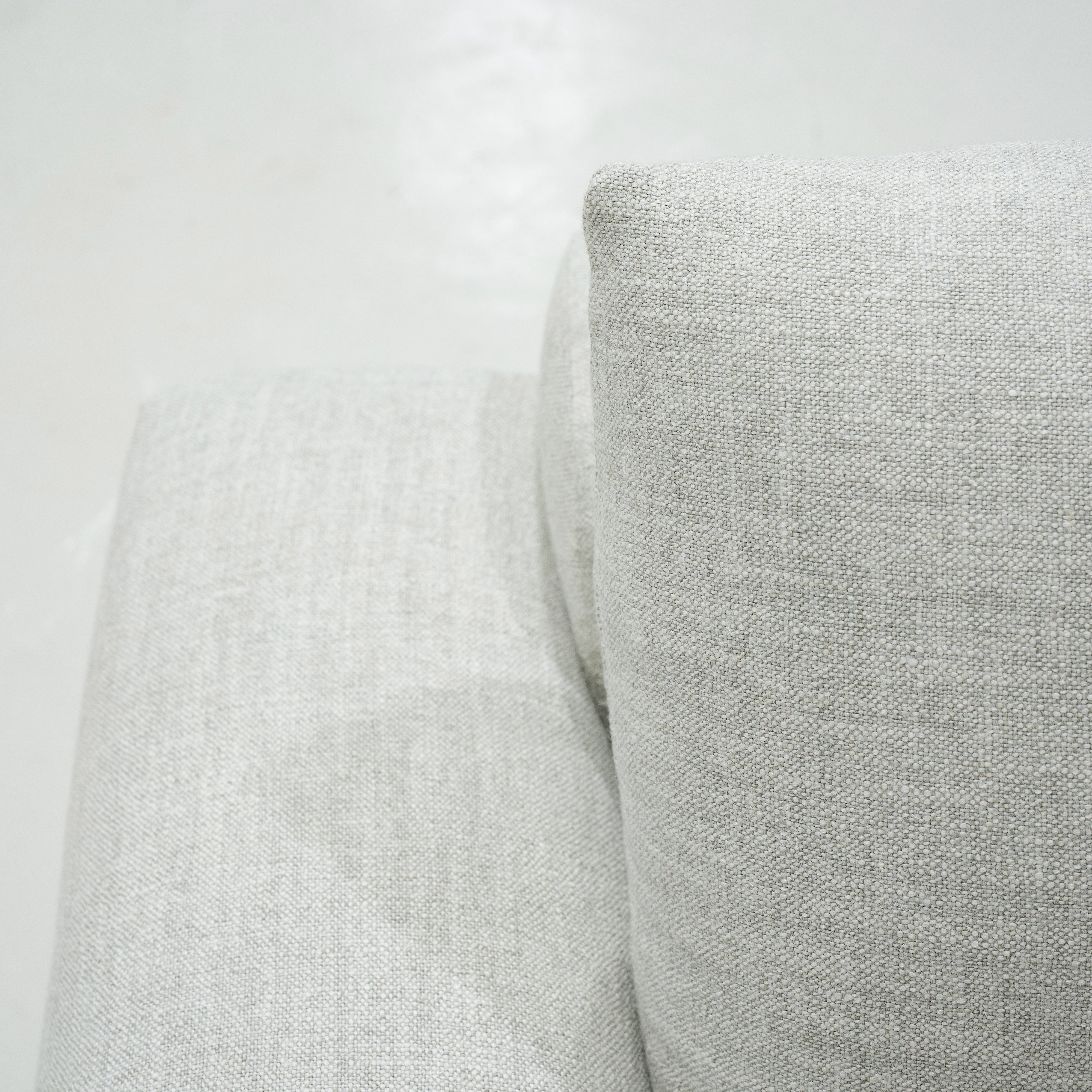 As Shown : Three Back Cushions Configuration, Upholstered Belgian Fog