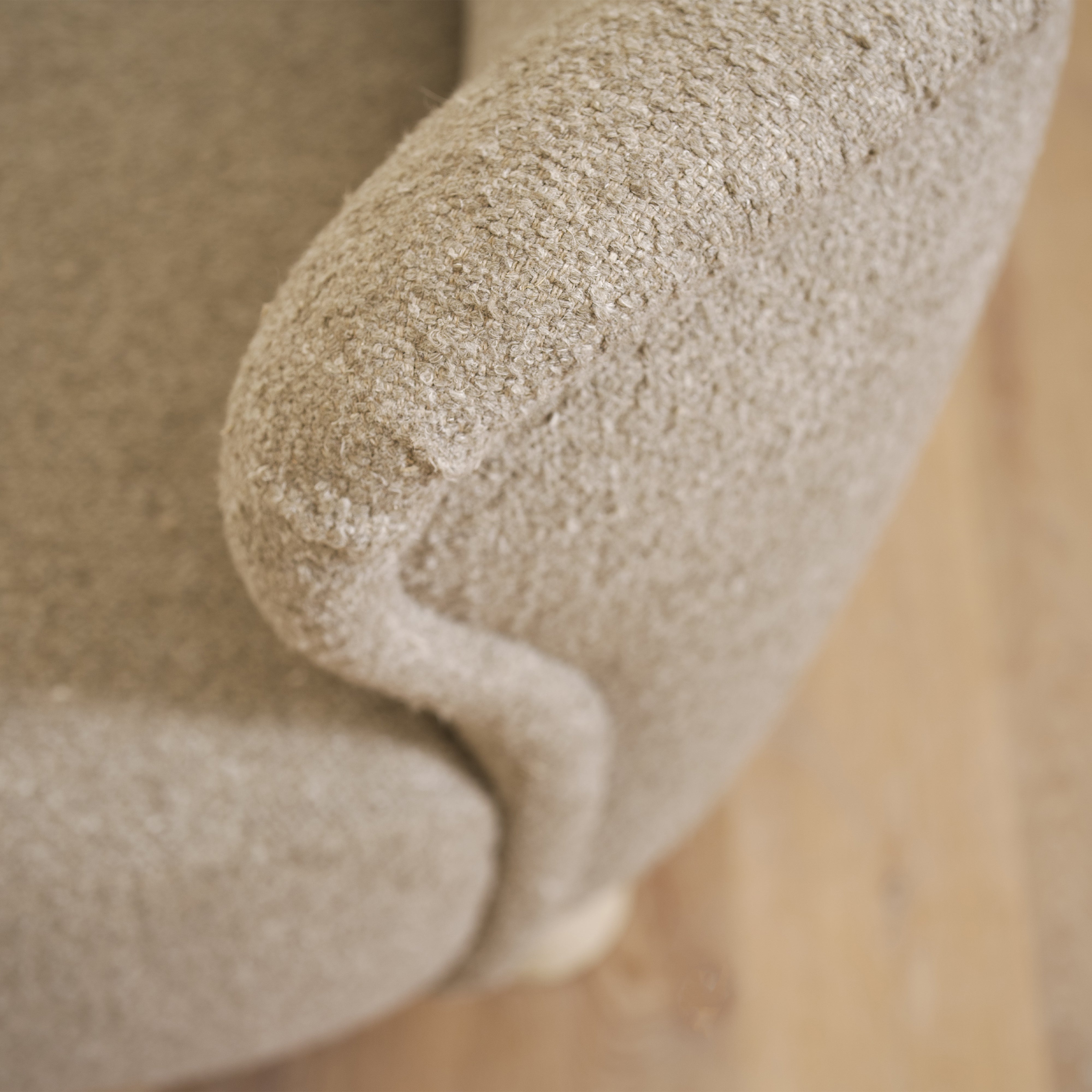 As Shown: 34"W x 35"D x 32"H | Style: Upholstered | Fabric: Berber Shale | Base: Legs | Finish: Sand