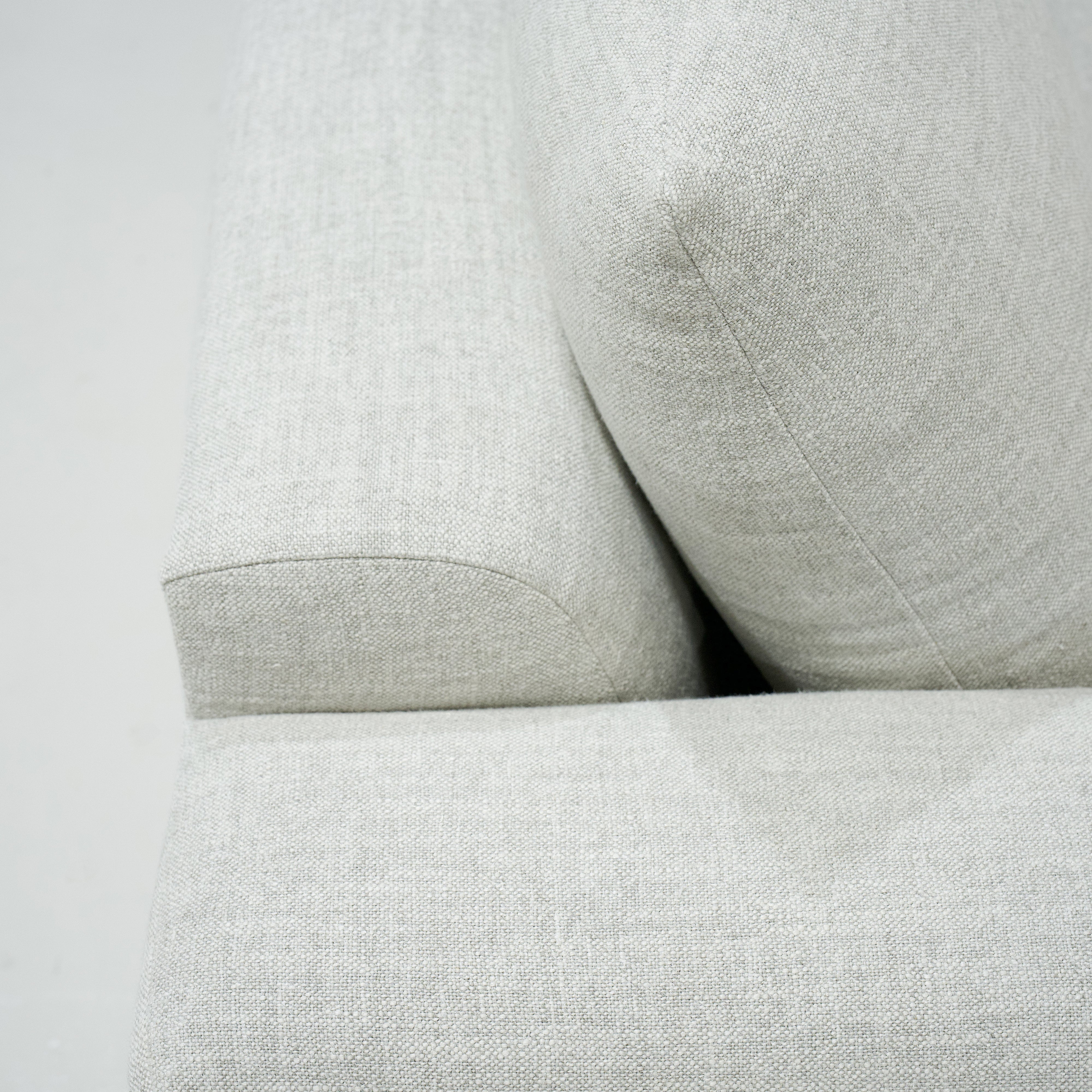 As Shown : Three Back Cushions Configuration, Upholstered Belgian Fog