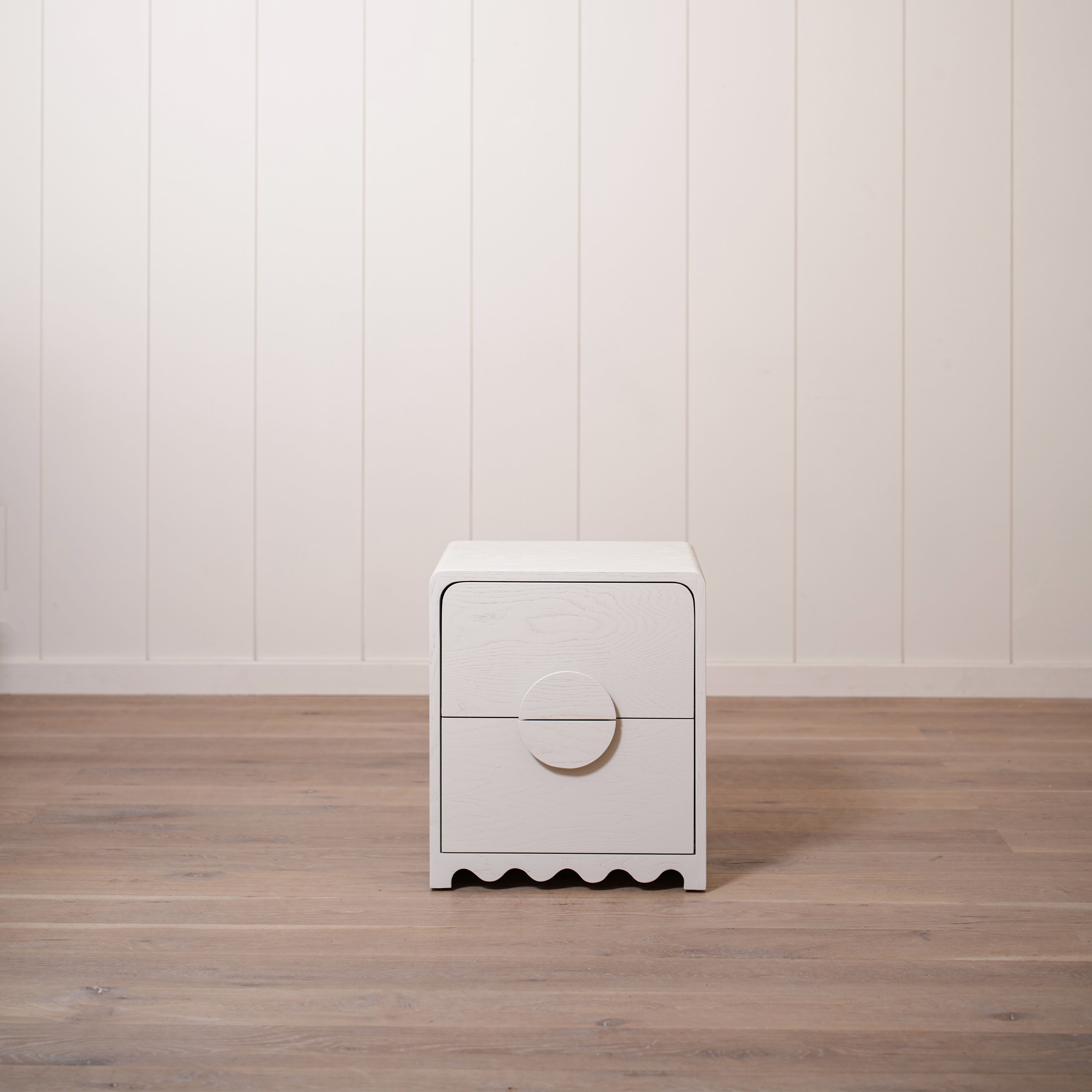 As Shown: 20"L x 18"D x 23"H | Material: Solid Ash | Finish: Wire Brushed Painted EdgeComb Grey