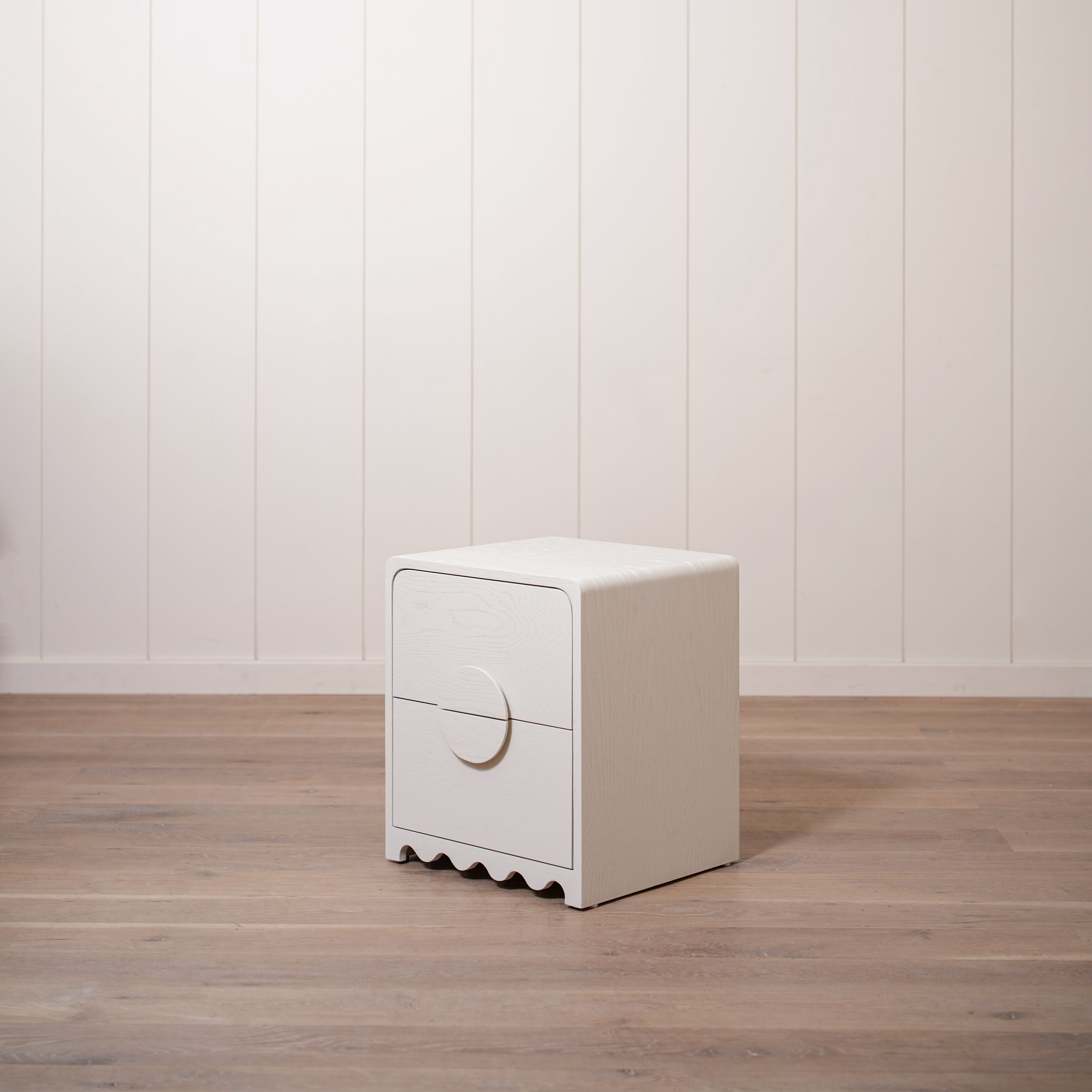 As Shown: 20"L x 18"D x 23"H | Material: Solid Ash | Finish: Wire Brushed Painted EdgeComb Grey