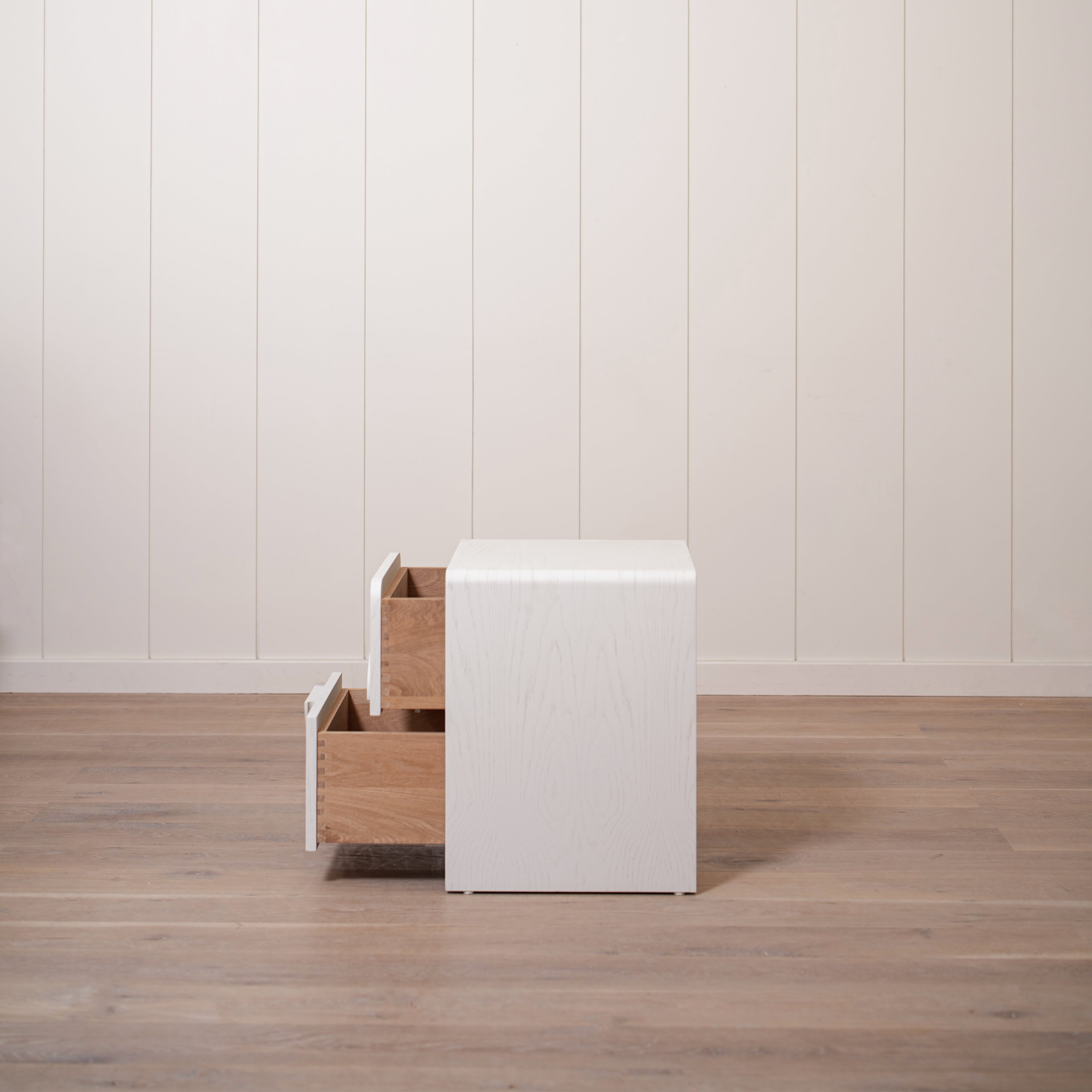 As Shown: 20"L x 18"D x 23"H | Material: Solid Ash | Finish: Wire Brushed Painted EdgeComb Grey