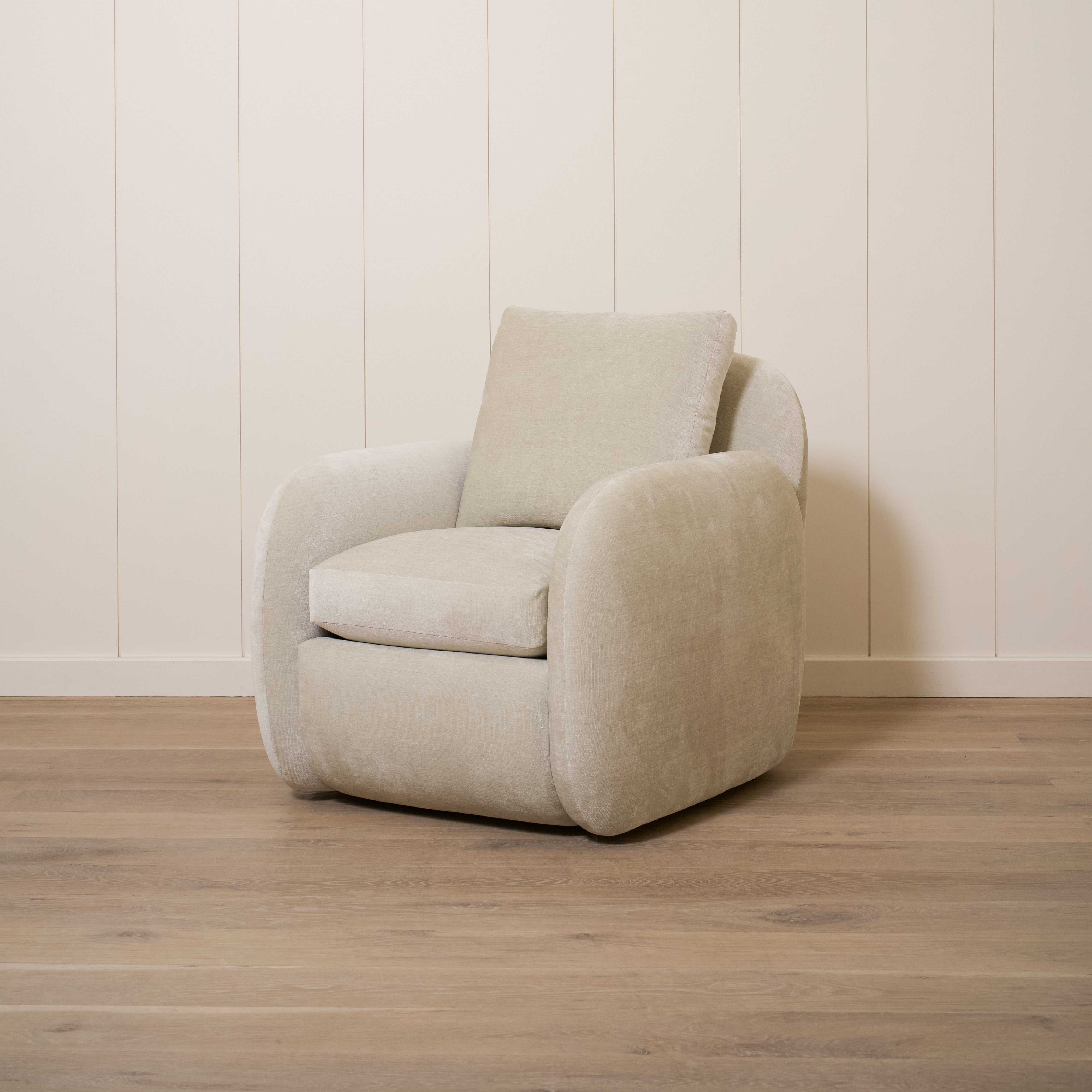 As Shown Upholstered in Canyon Dune, Swivel