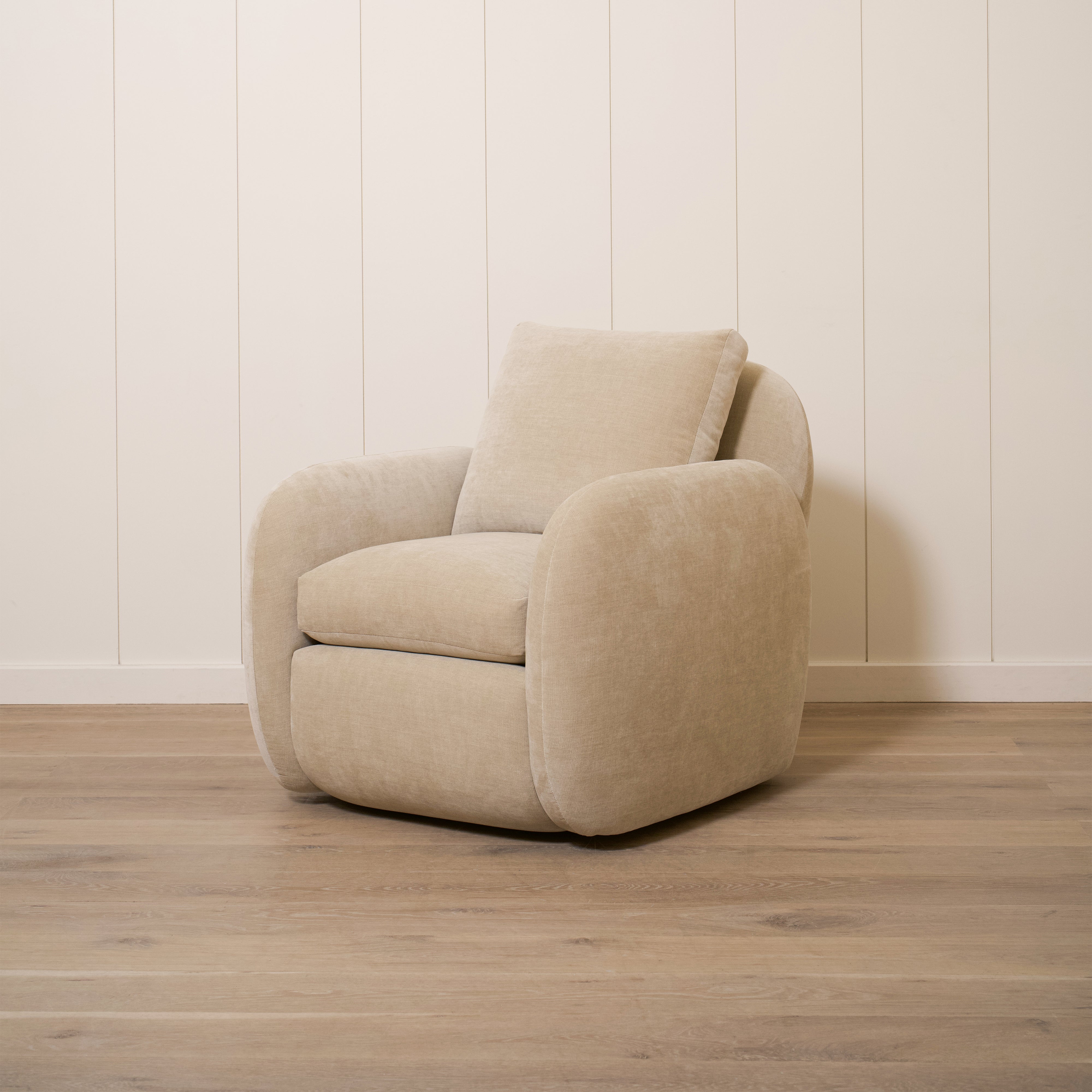 As Shown Upholstered in Canyon Sand, Swivel