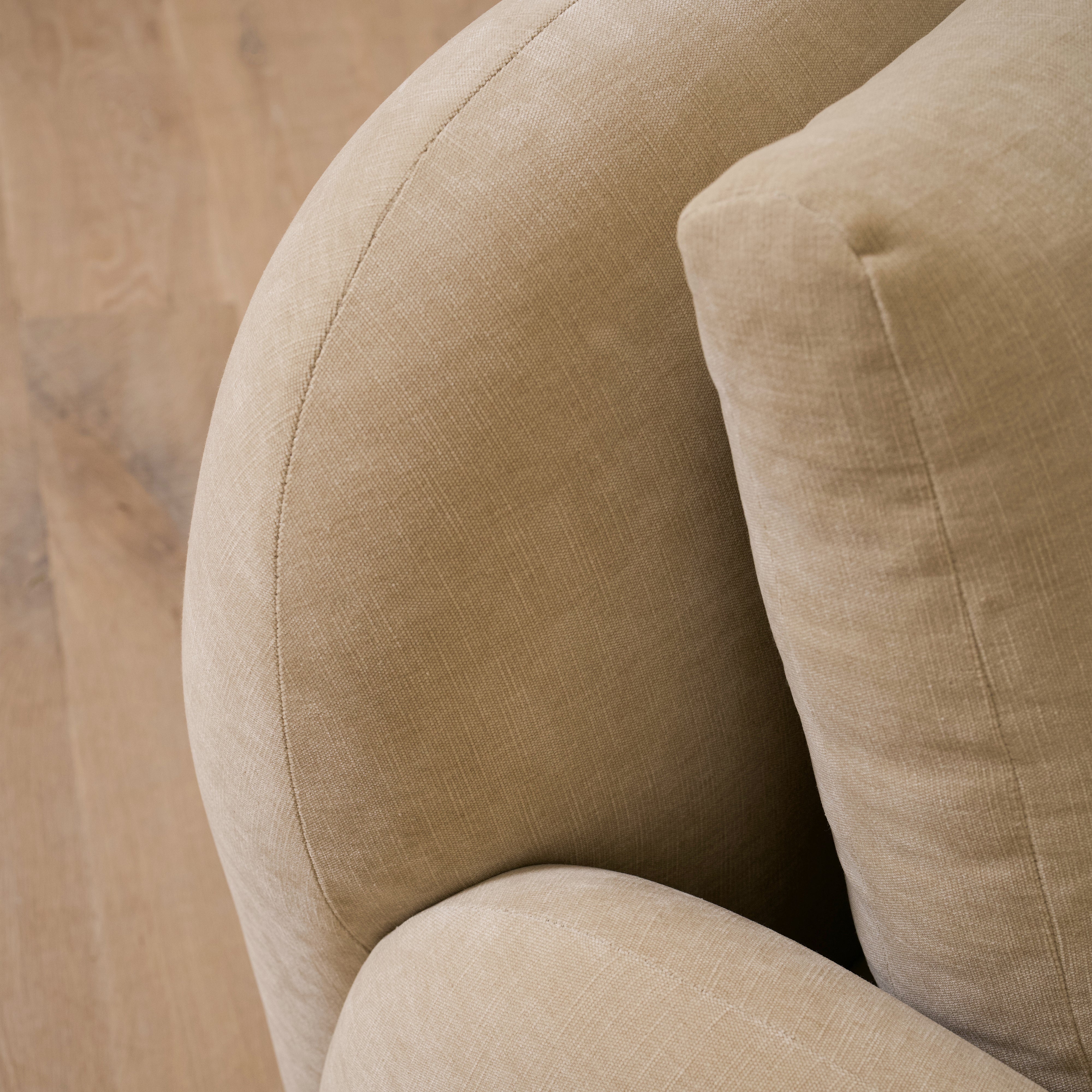 As Shown Upholstered in Canyon Sand, Swivel