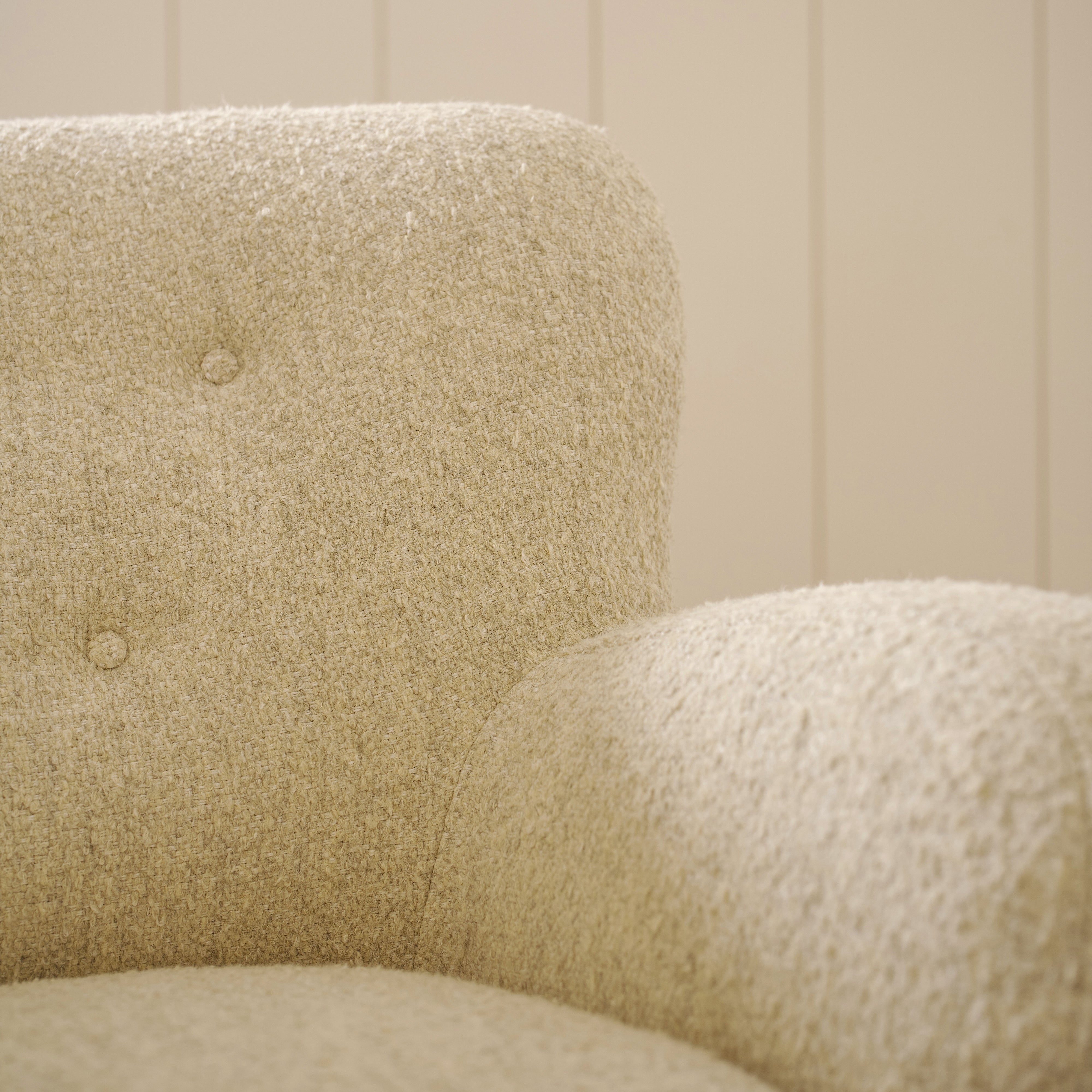 As shown upholstered in Berber Natural, legs in Sand finish