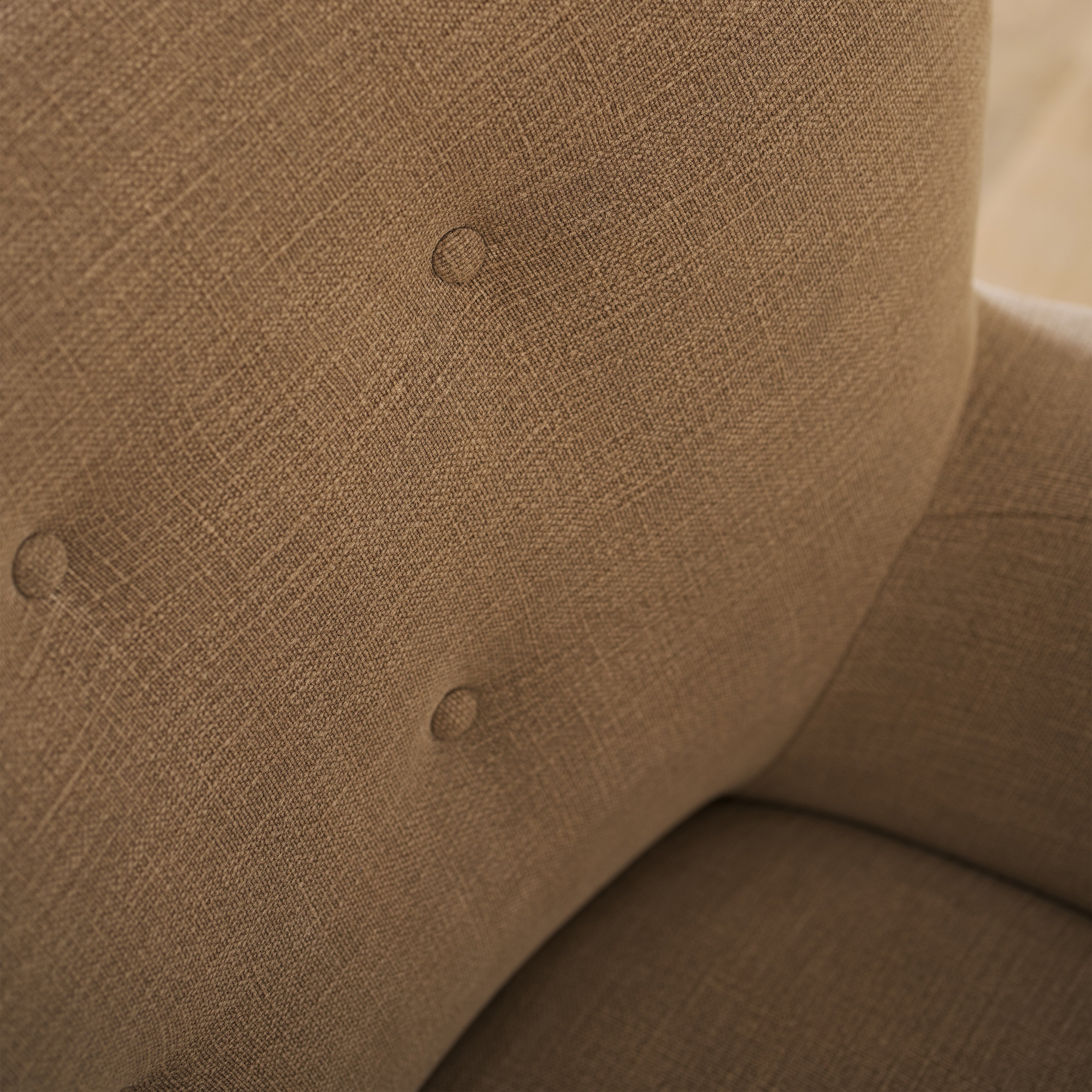 As shown upholstered in Vail Bark, legs in Sand finish