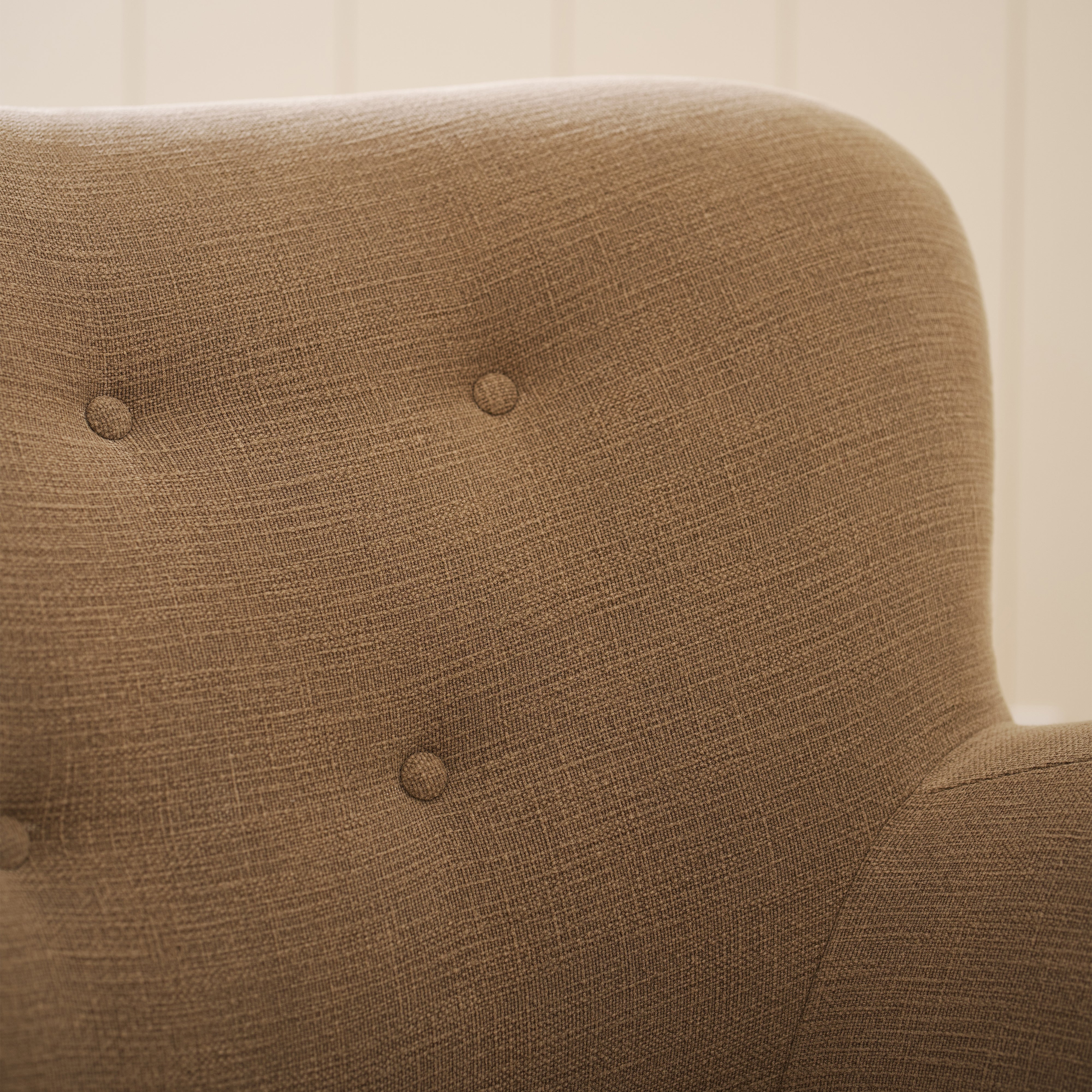 As shown upholstered in Vail Bark, legs in Sand finish