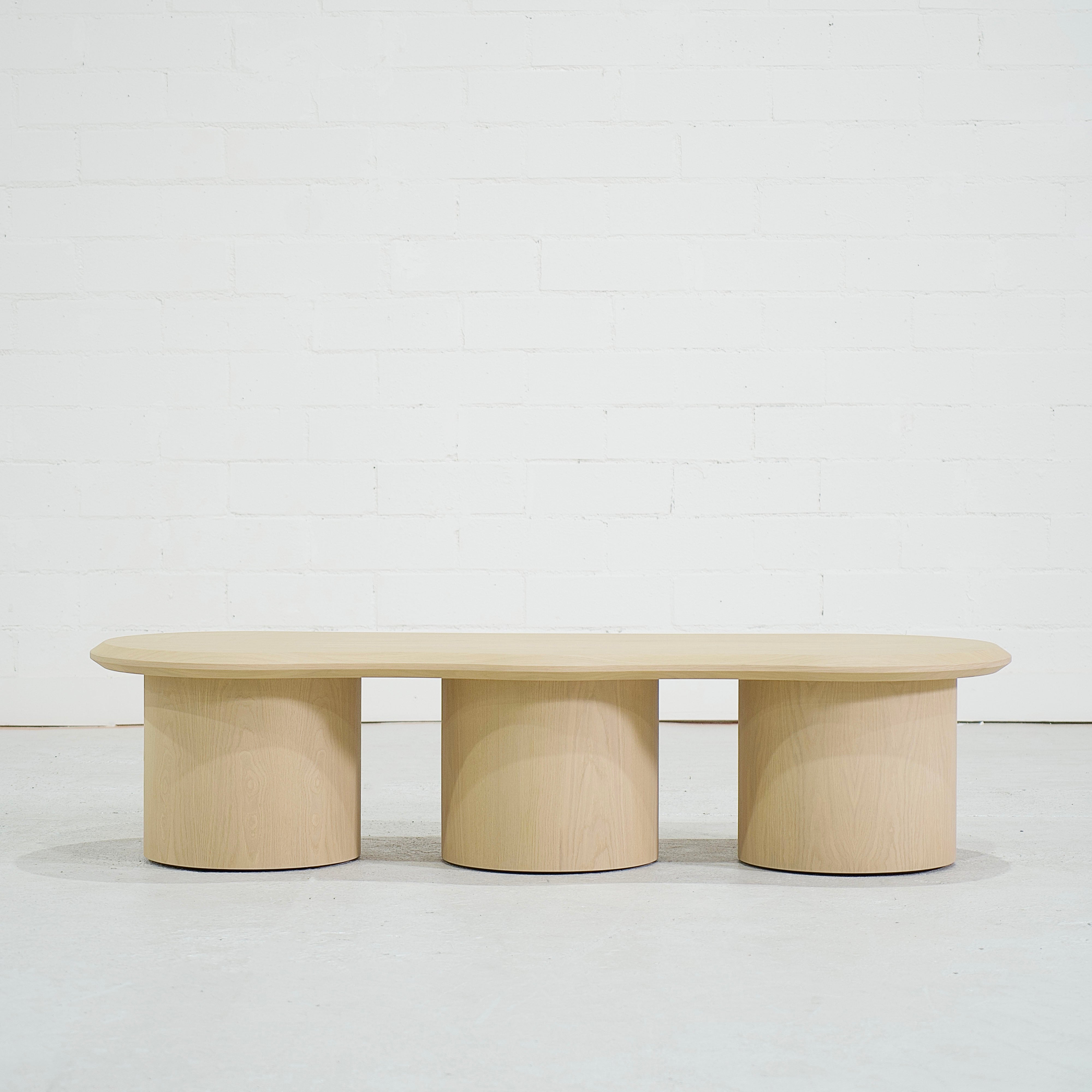 As Shown: 68"W x 22"D x 16"H | Material: Solid White Oak | Finish: Mint White Natural (Discontinued)