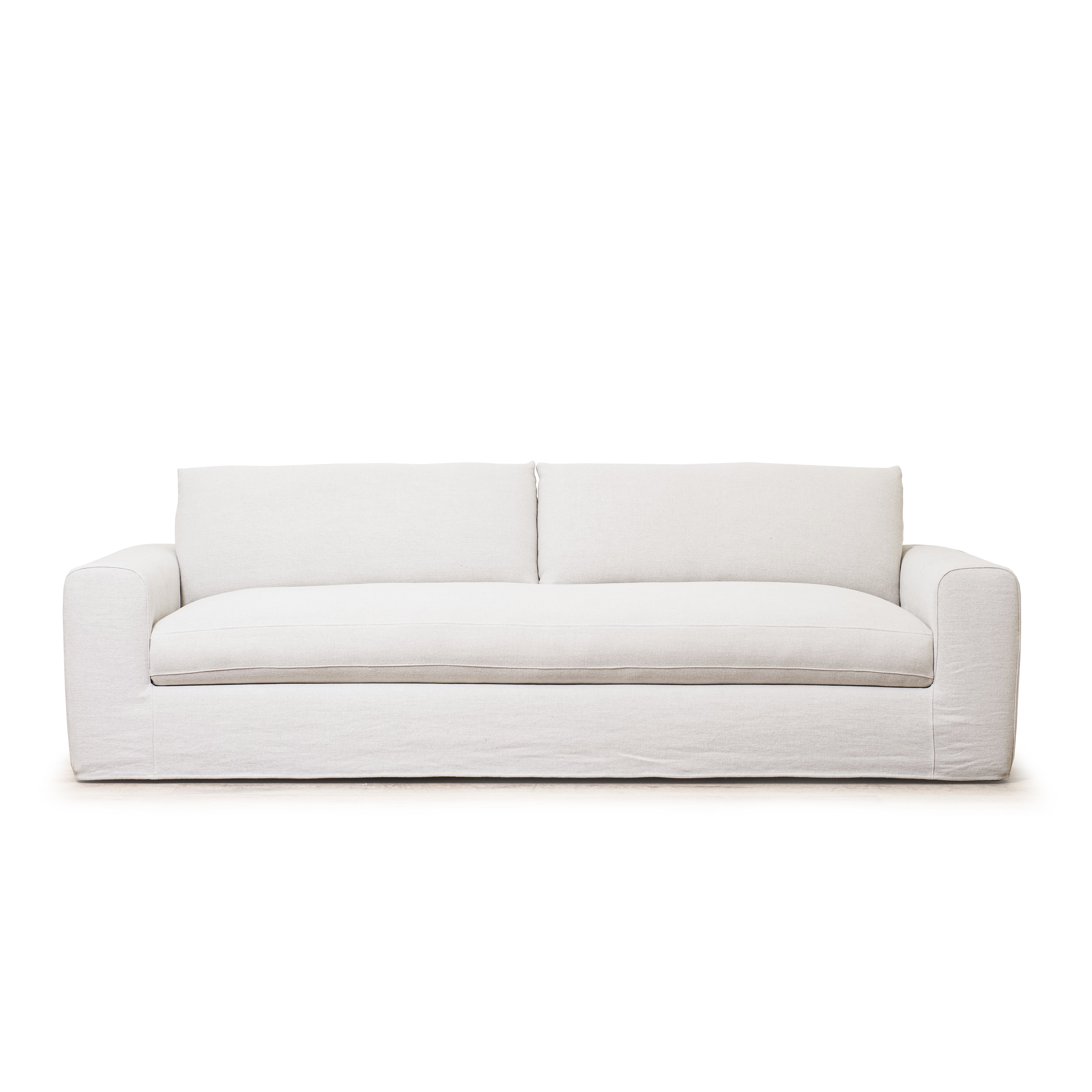 As Shown: Two Back Cushions Configuration, Slipcovered Frame Natural