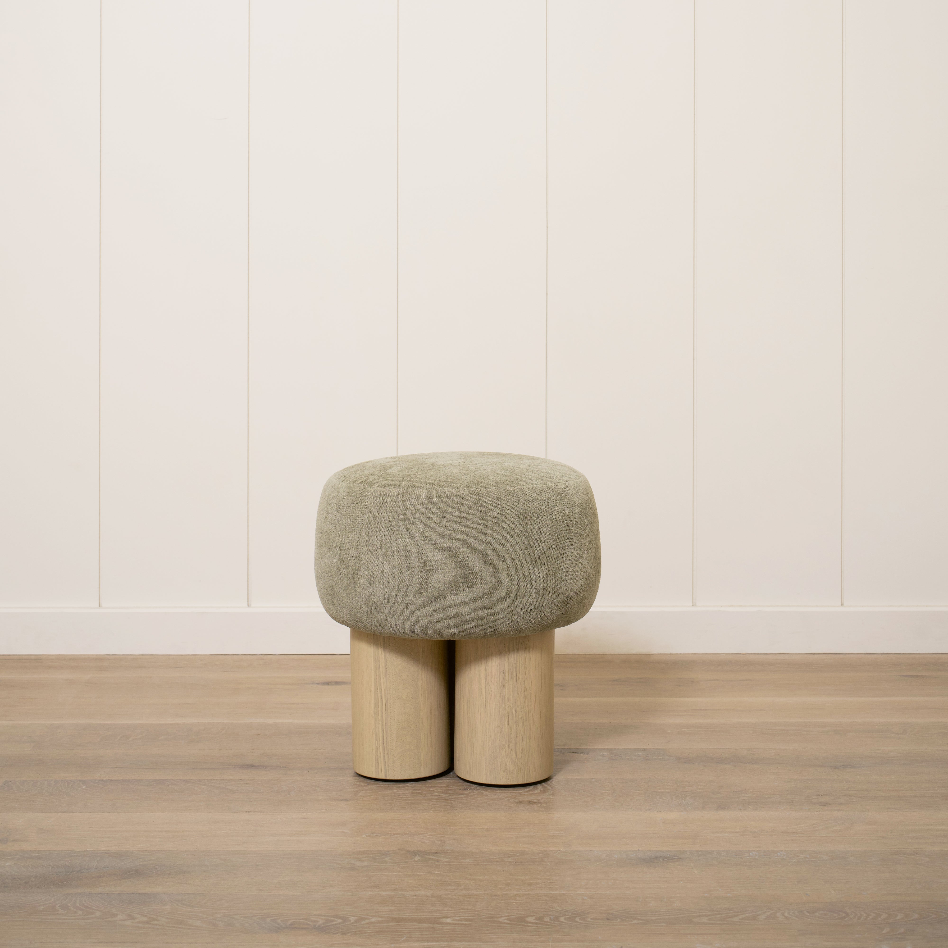 As Shown: 17"Dia x 18.5"H | Fabric: Bellamy Moss | Material: Solid & Engineered Oak | Finish: Sand