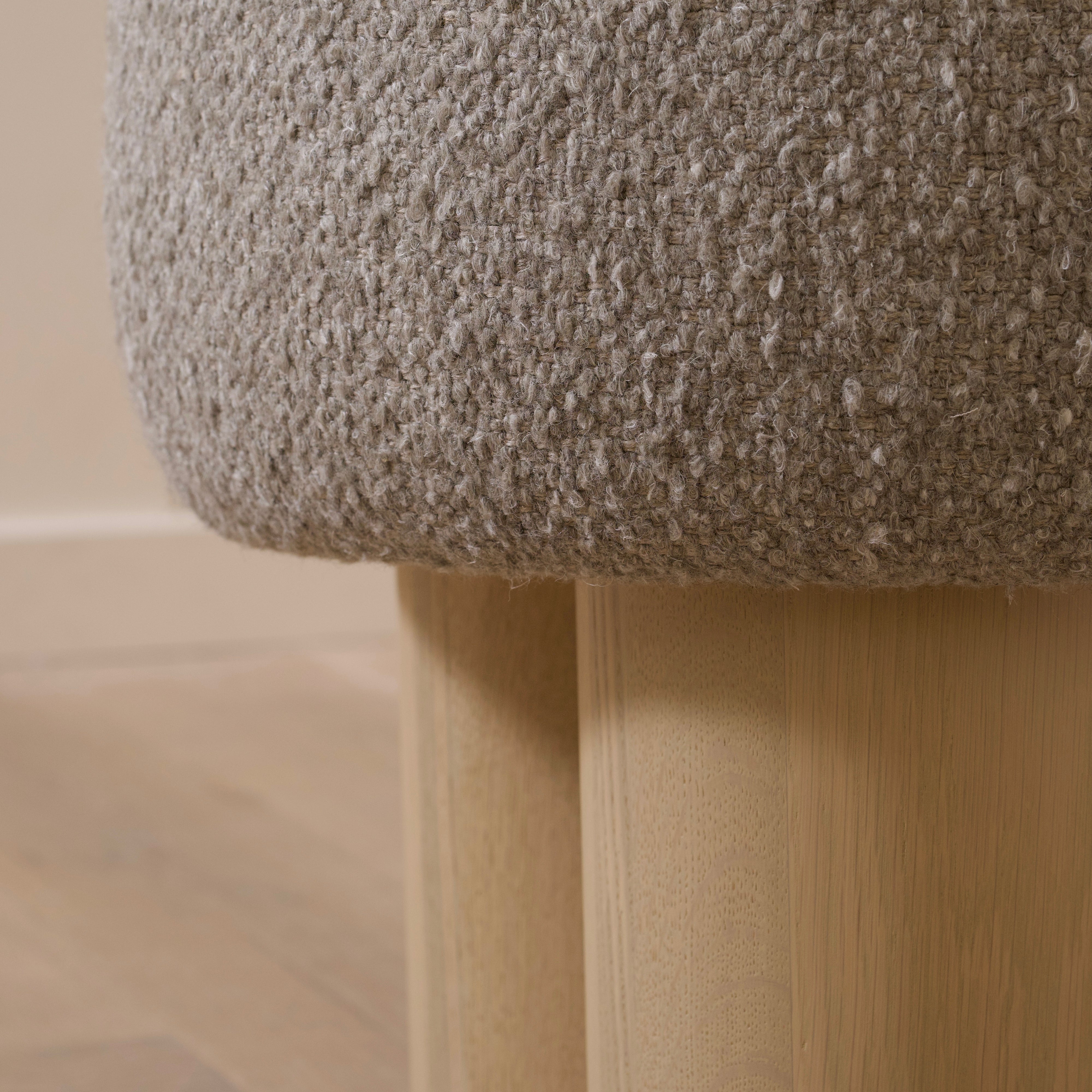 As Shown: 17"Dia x 18.5"H | Fabric: Berber Shale | Material: Solid & Engineered Oak | Finish: Sand