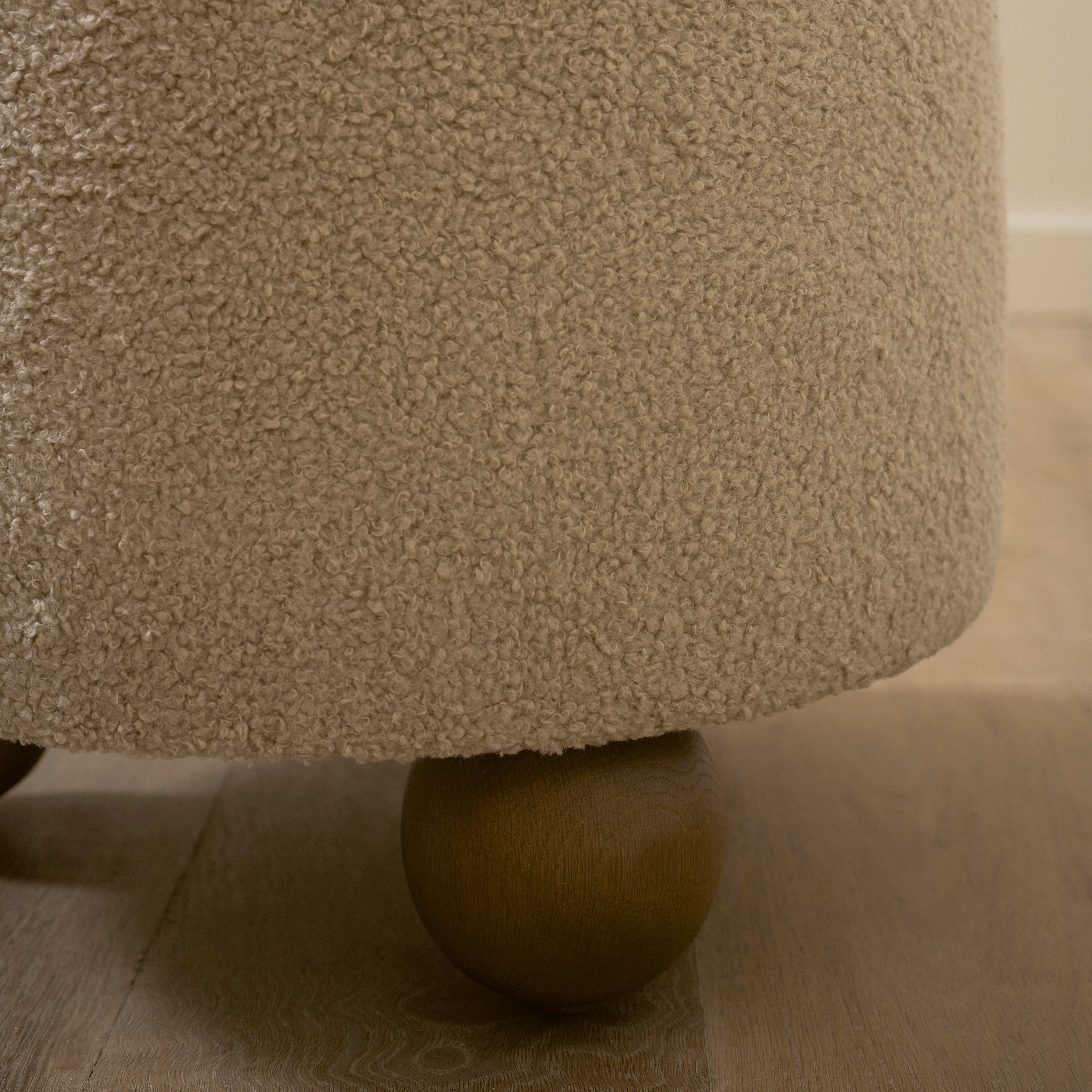 As Shown: 17"Dia x 18"H | Fabric: Peak Taupe | Material: Solid & Engineered Oak | Finish: Hazel