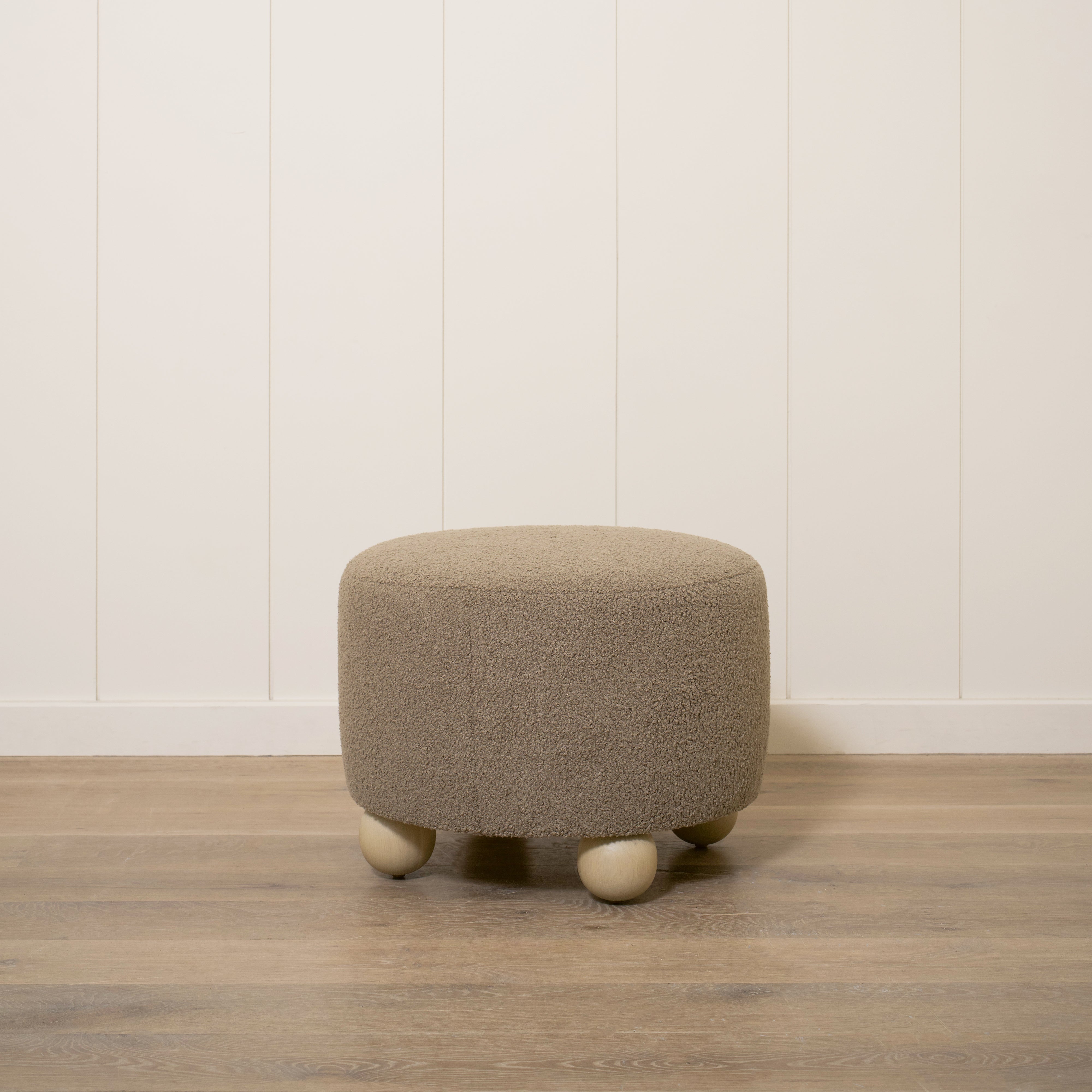 As Shown: 23"Dia x 17"H | Fabric: Peak Cocoa | Material: Solid & Engineered Oak | Finish: Sand