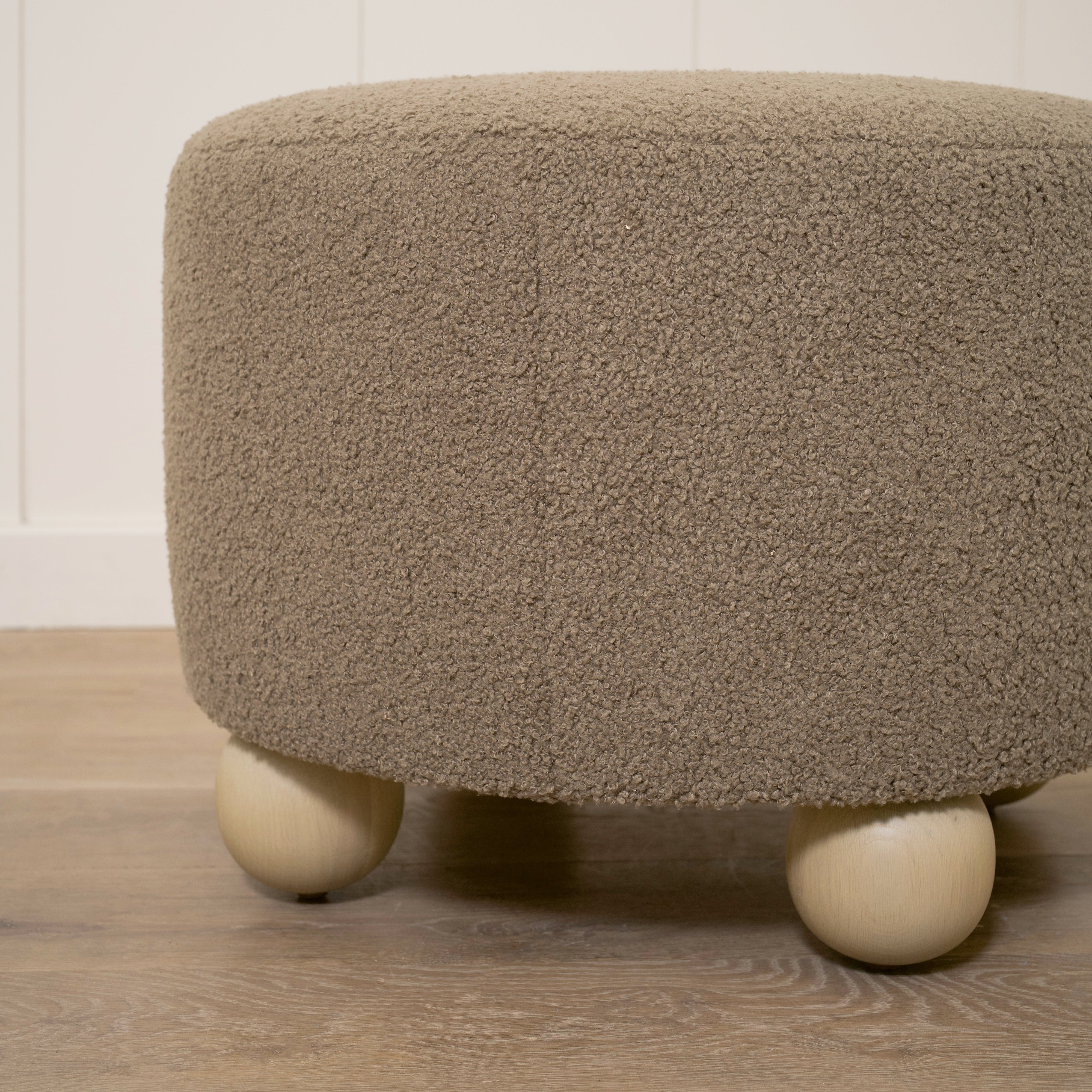 As Shown: 23"Dia x 17"H | Fabric: Peak Cocoa | Material: Solid & Engineered Oak | Finish: Sand