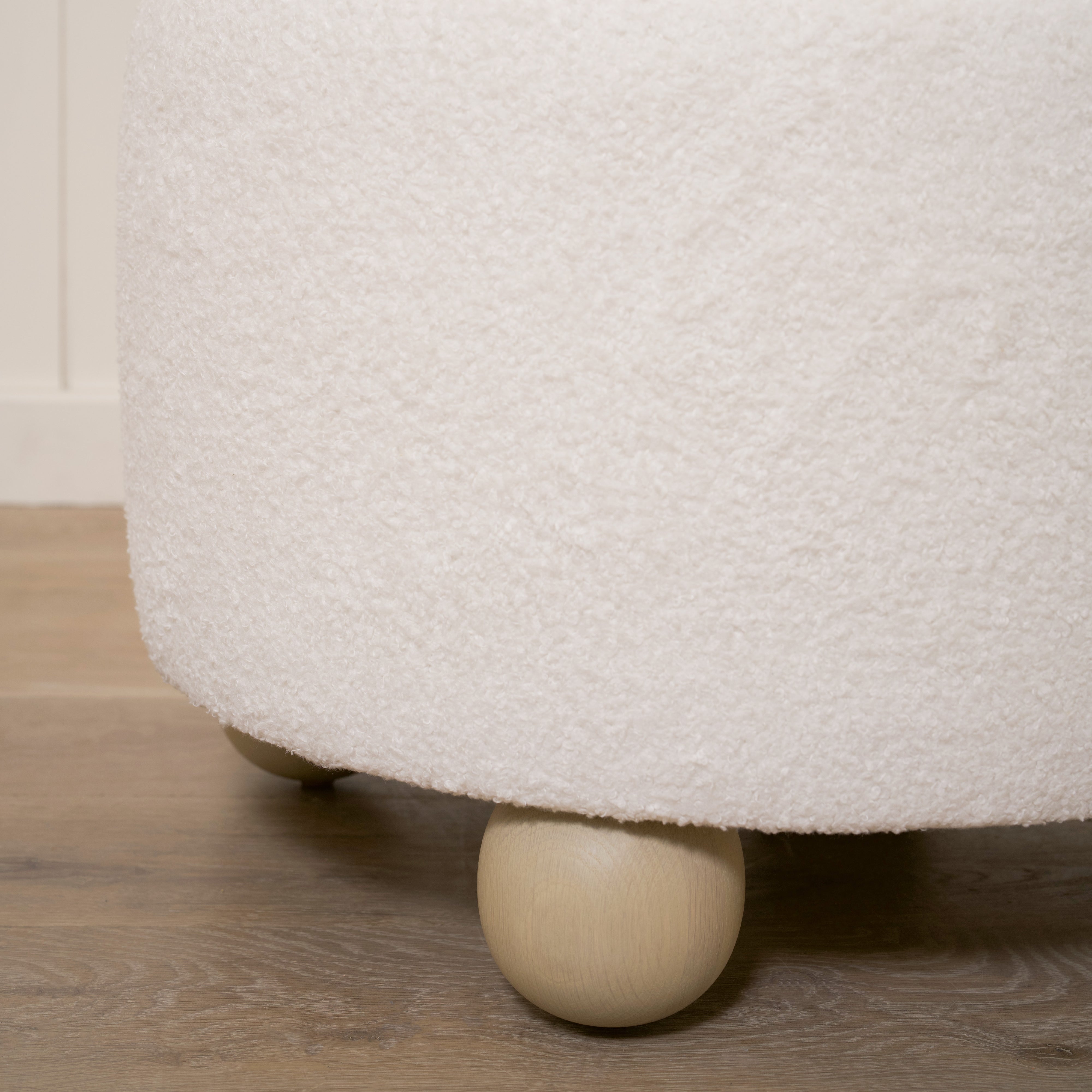 As Shown: 23"Dia x 17"H | Fabric: Peak White | Material: Solid & Engineered Oak | Finish: Sand