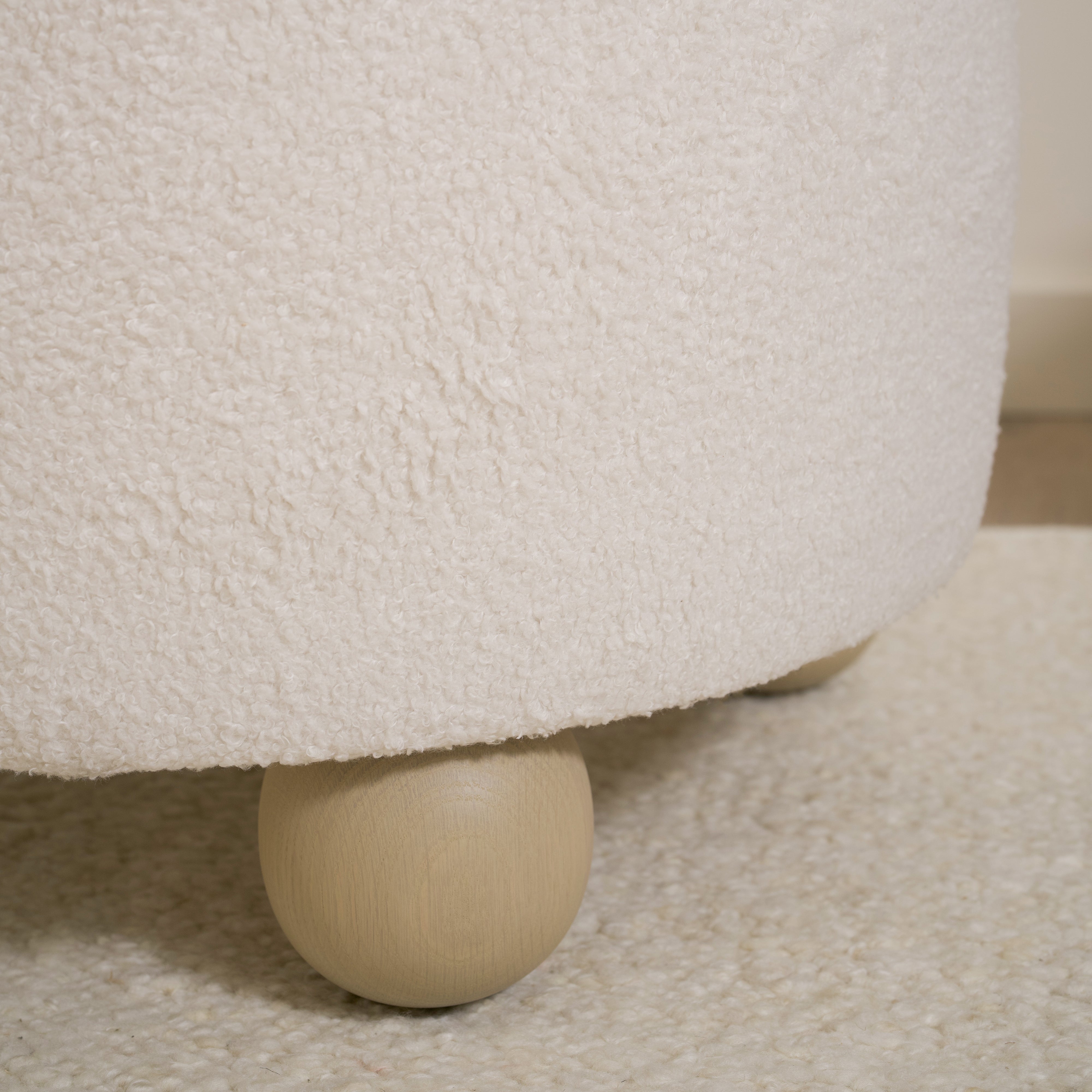 As Shown: 23"Dia x 17"H | Fabric: Peak White | Material: Solid & Engineered Oak | Finish: Sand