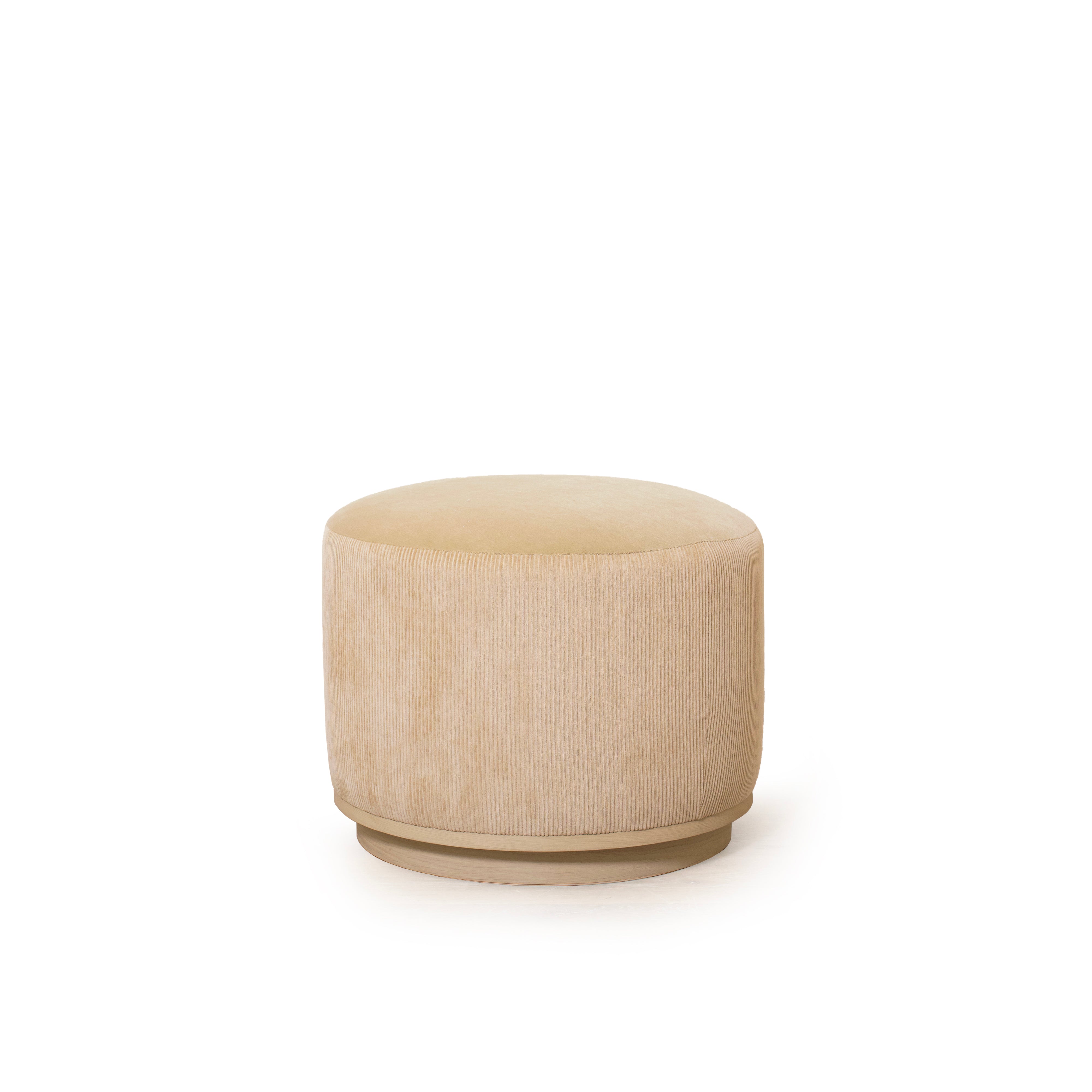 As Shown: 22"Dia x 17"H | Fabric: Mila Cashew side, Sky Hemp top | Material: Solid & Engineered Oak | Finish: Sand