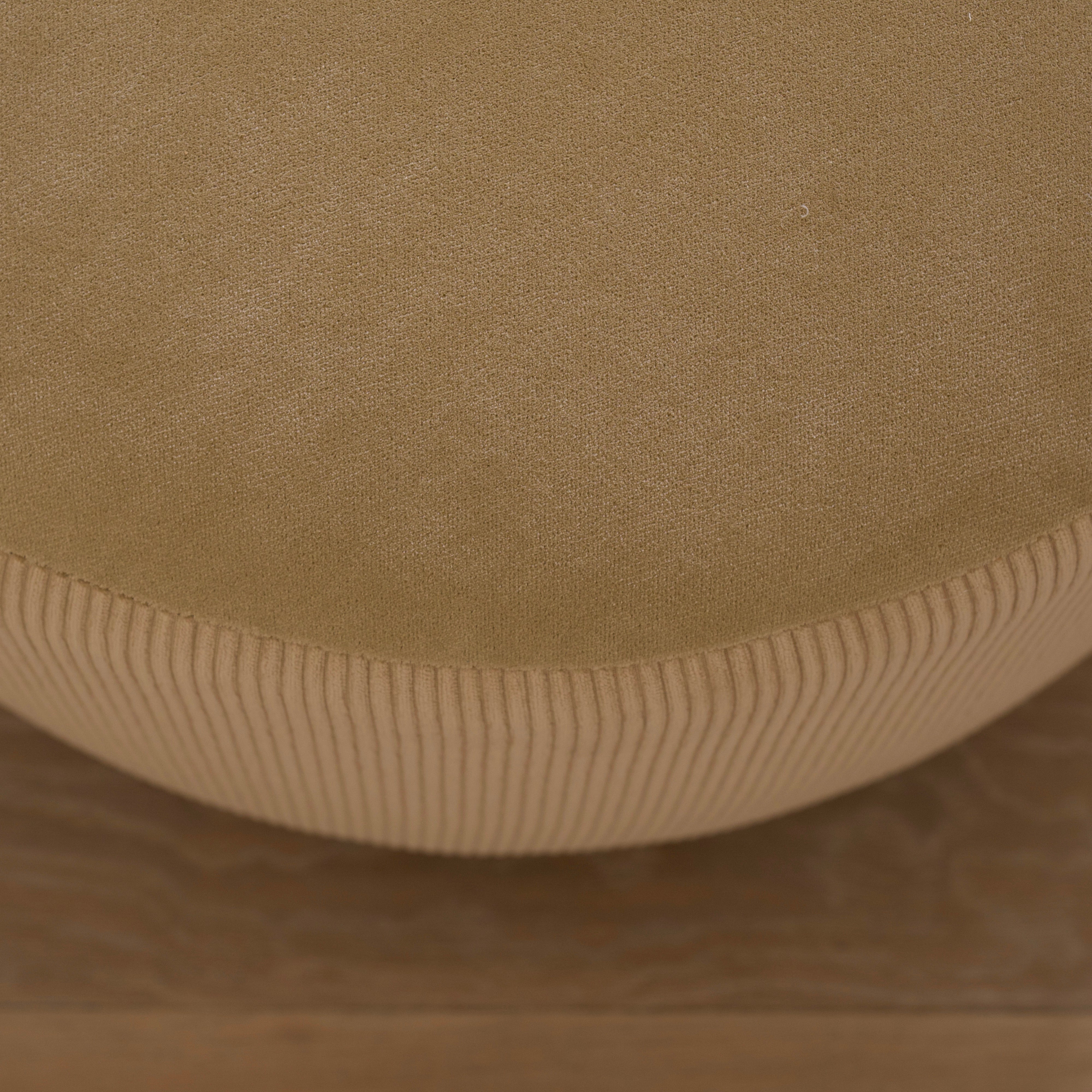 As Shown: 22"Dia x 17"H | Fabric: Mila Cashew side, Sky Hemp top | Material: Solid & Engineered Oak | Finish: Sand