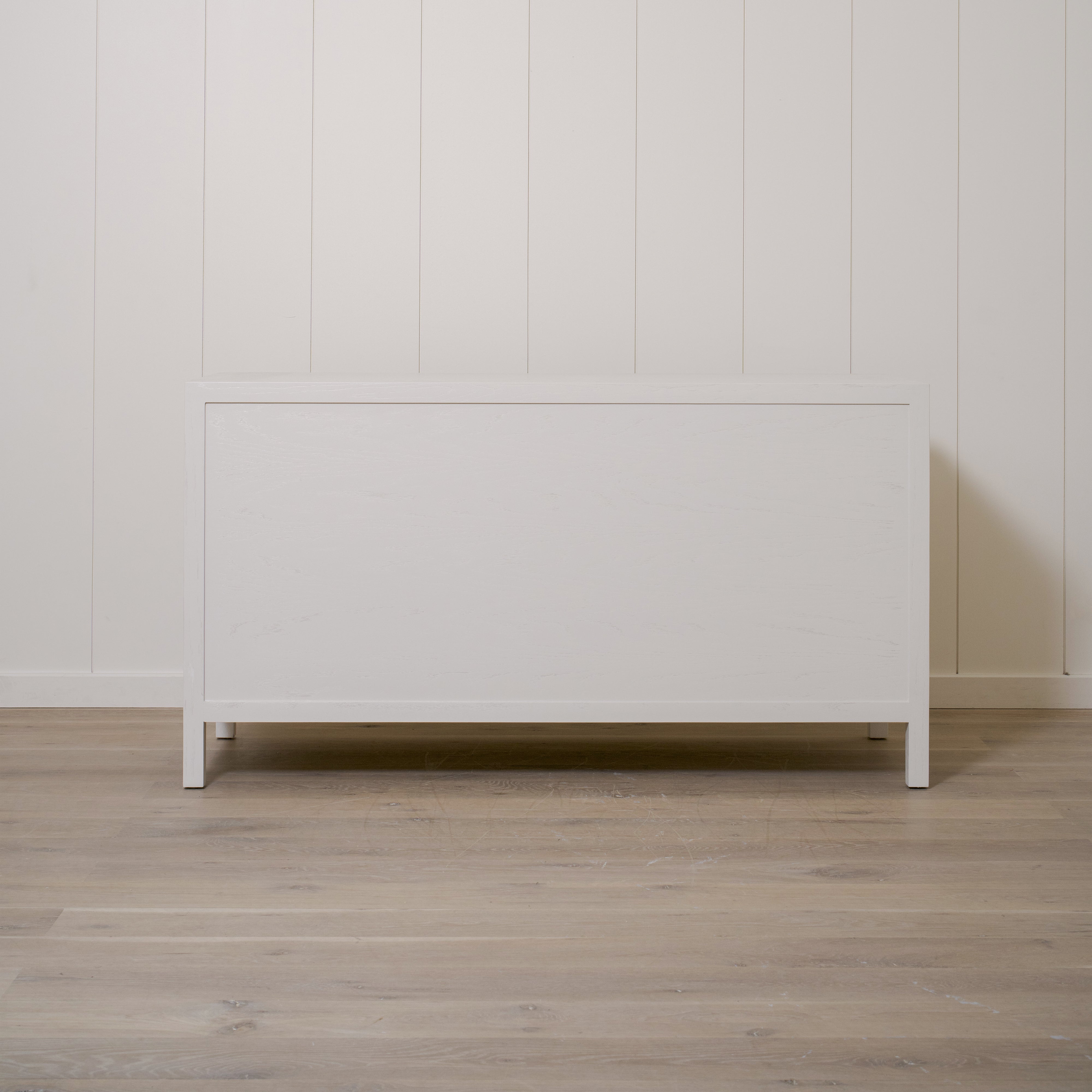 As Shown: 66"W x 24"D x 36"H | Material: Solid and Engineered Oak | Finish: Wirebrushed Edgecomb Grey