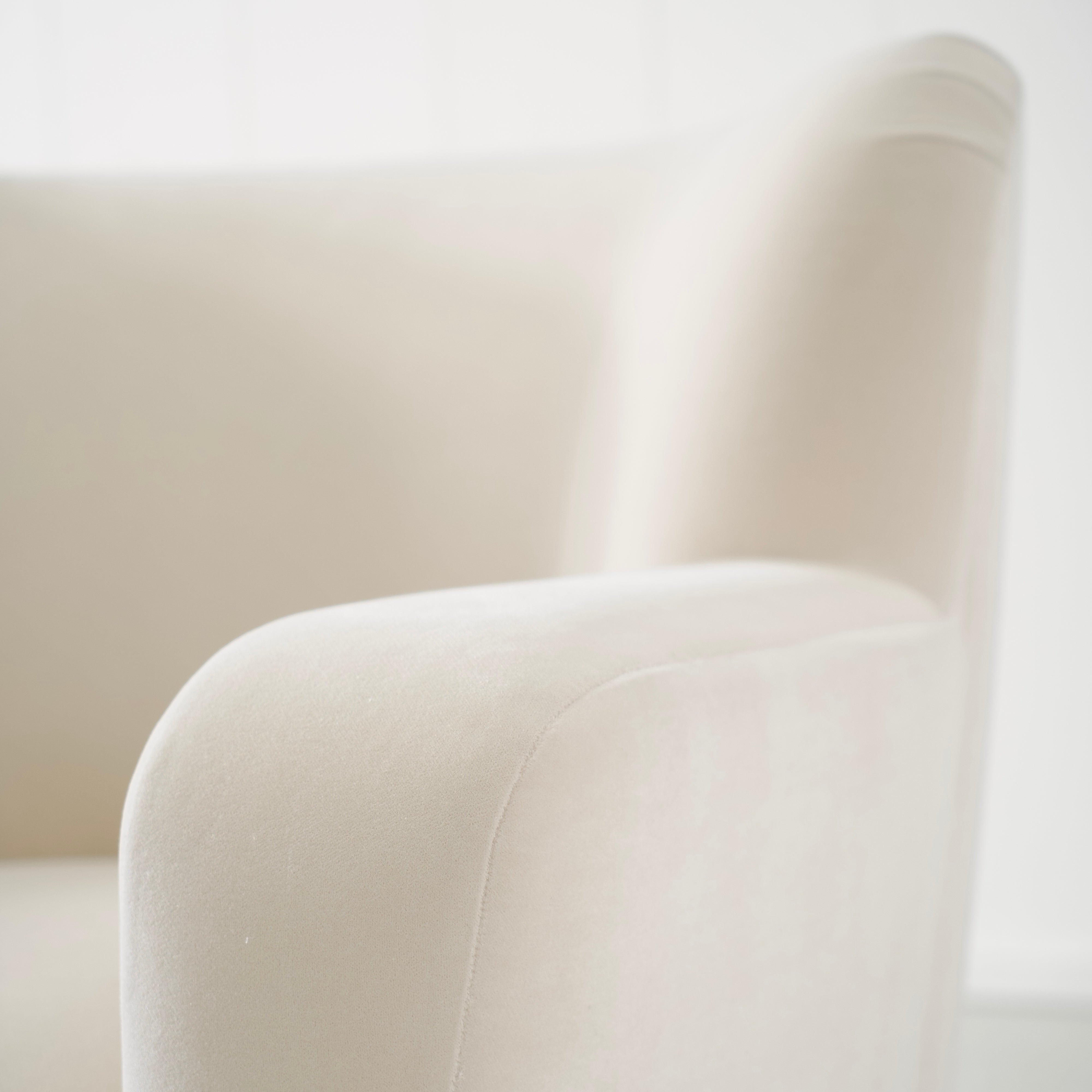 As Shown: in Sky Natural, oak legs finished in Mint White Natural.