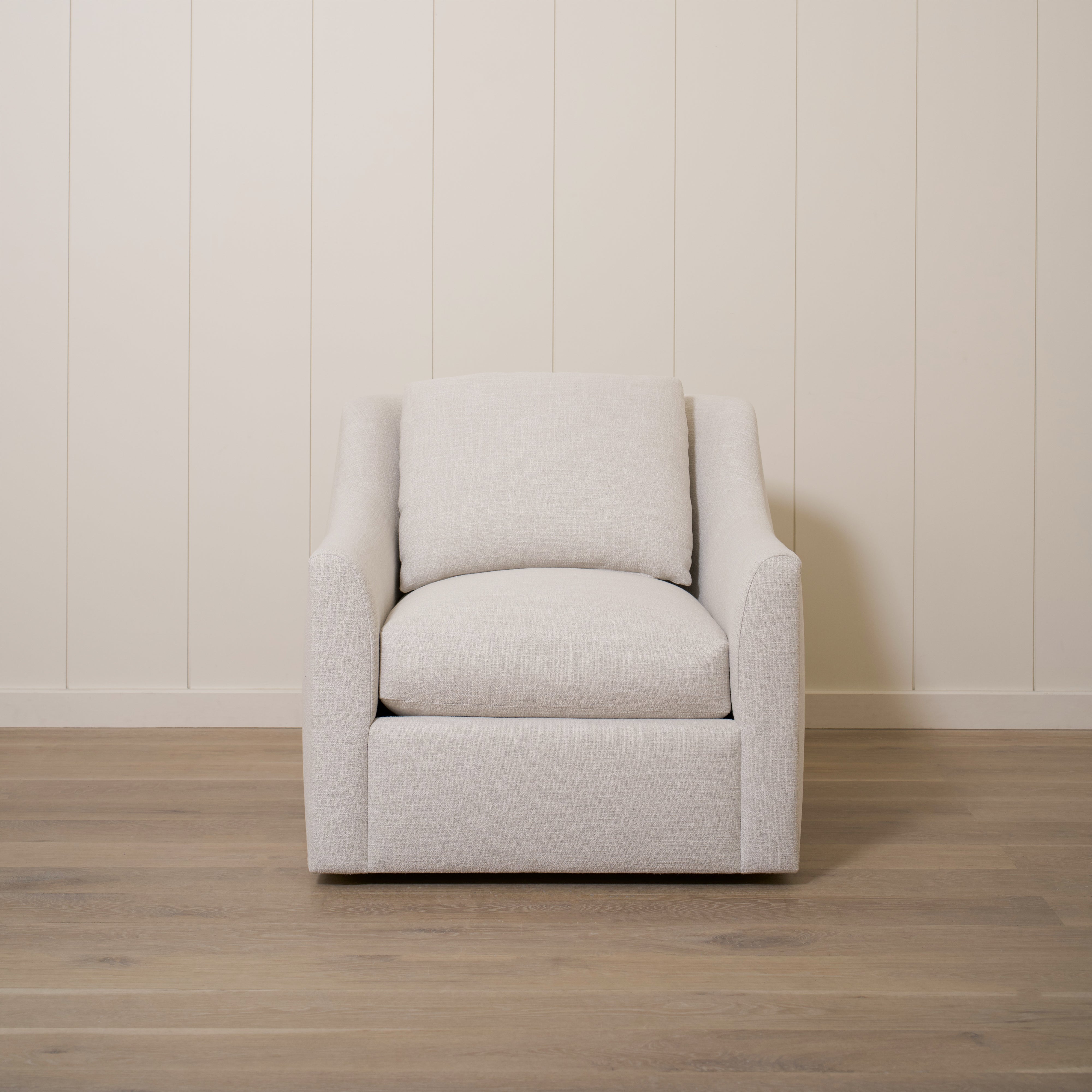 As Shown: 35"L x 39"D x 33"H | Style: Upholstered | Fabric: Banyon Oatmeal | Base: Swivel | Finish: N/A