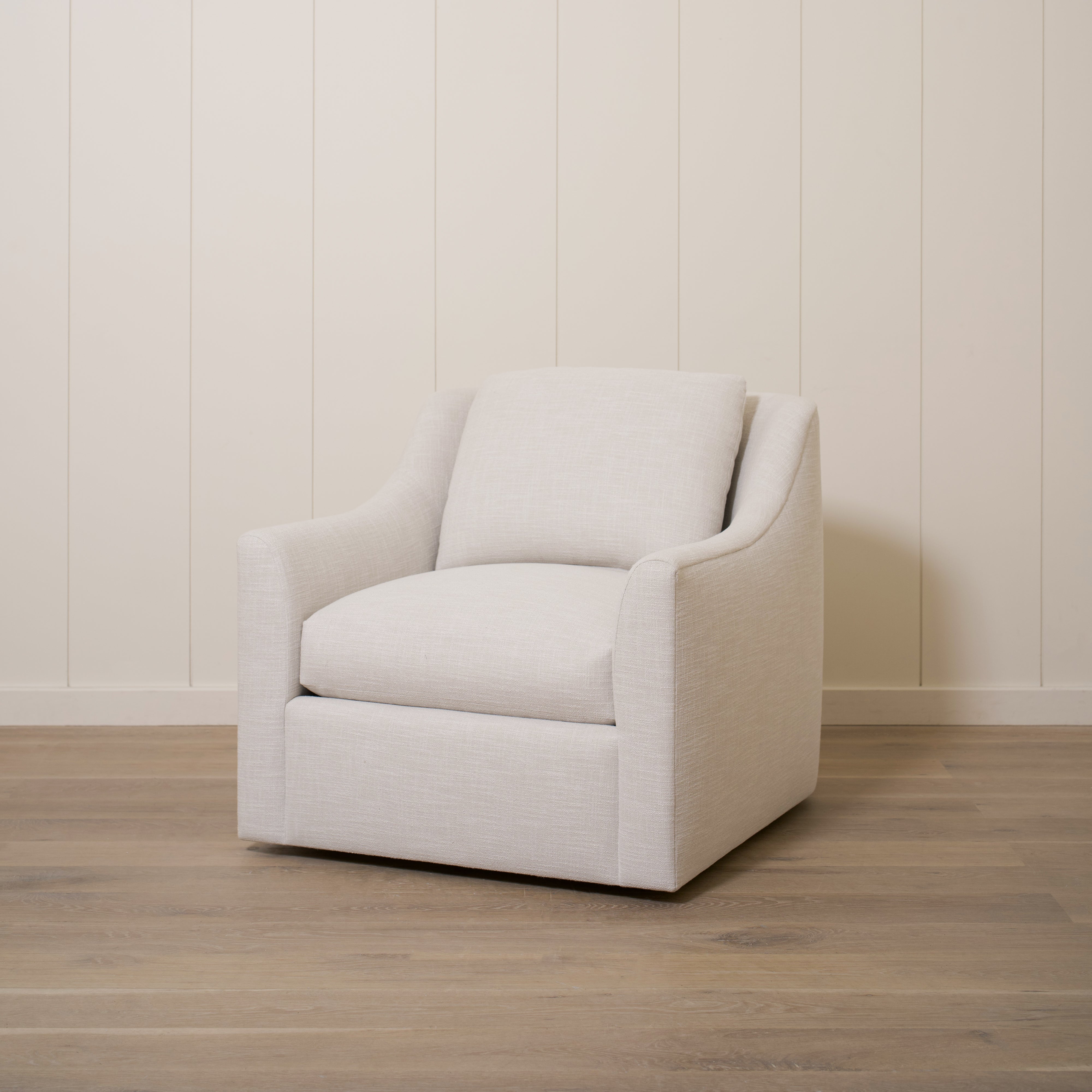 As Shown: 35"L x 39"D x 33"H | Style: Upholstered | Fabric: Banyon Oatmeal | Base: Swivel | Finish: N/A