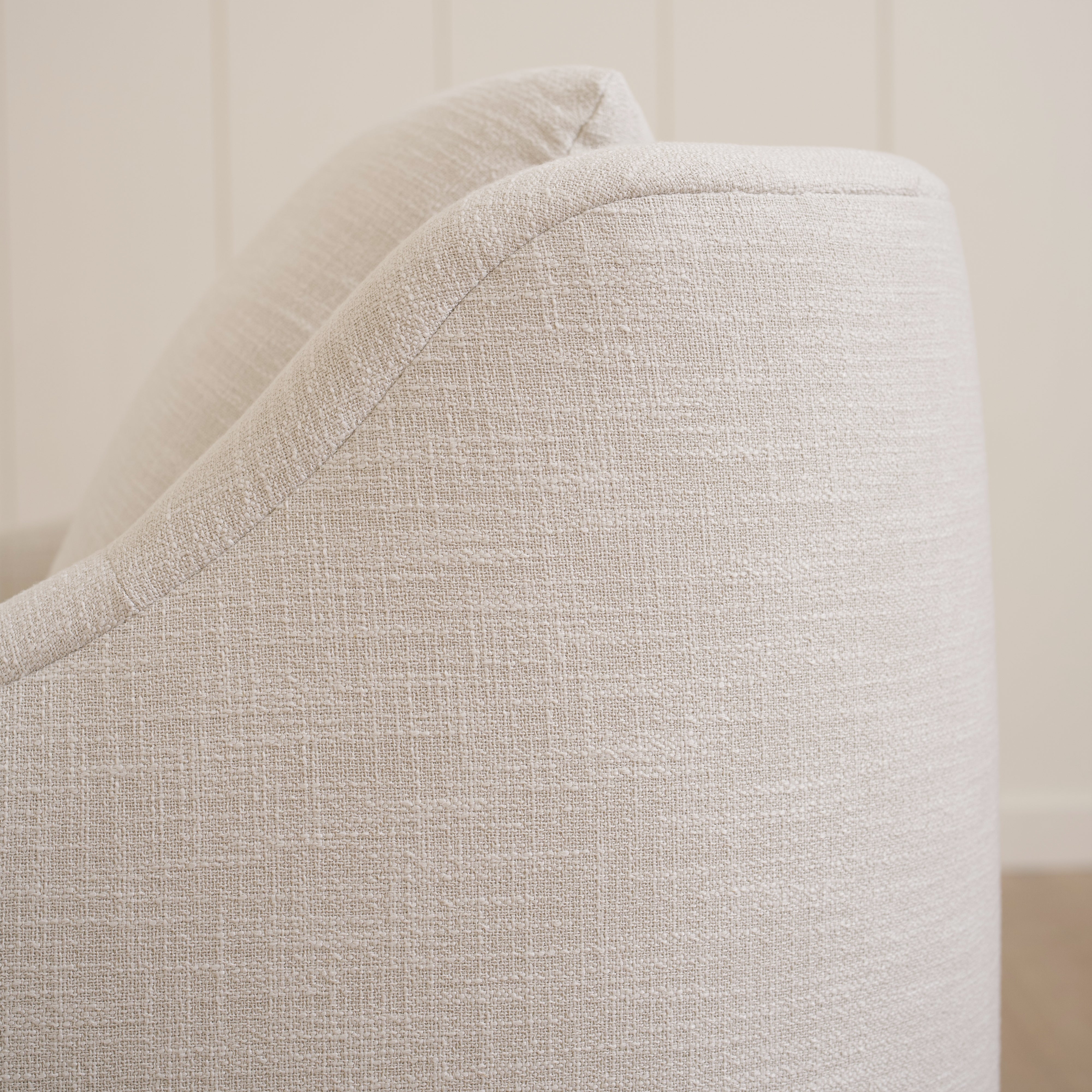 As Shown: 35"L x 39"D x 33"H | Style: Upholstered | Fabric: Banyon Oatmeal | Base: Swivel | Finish: N/A