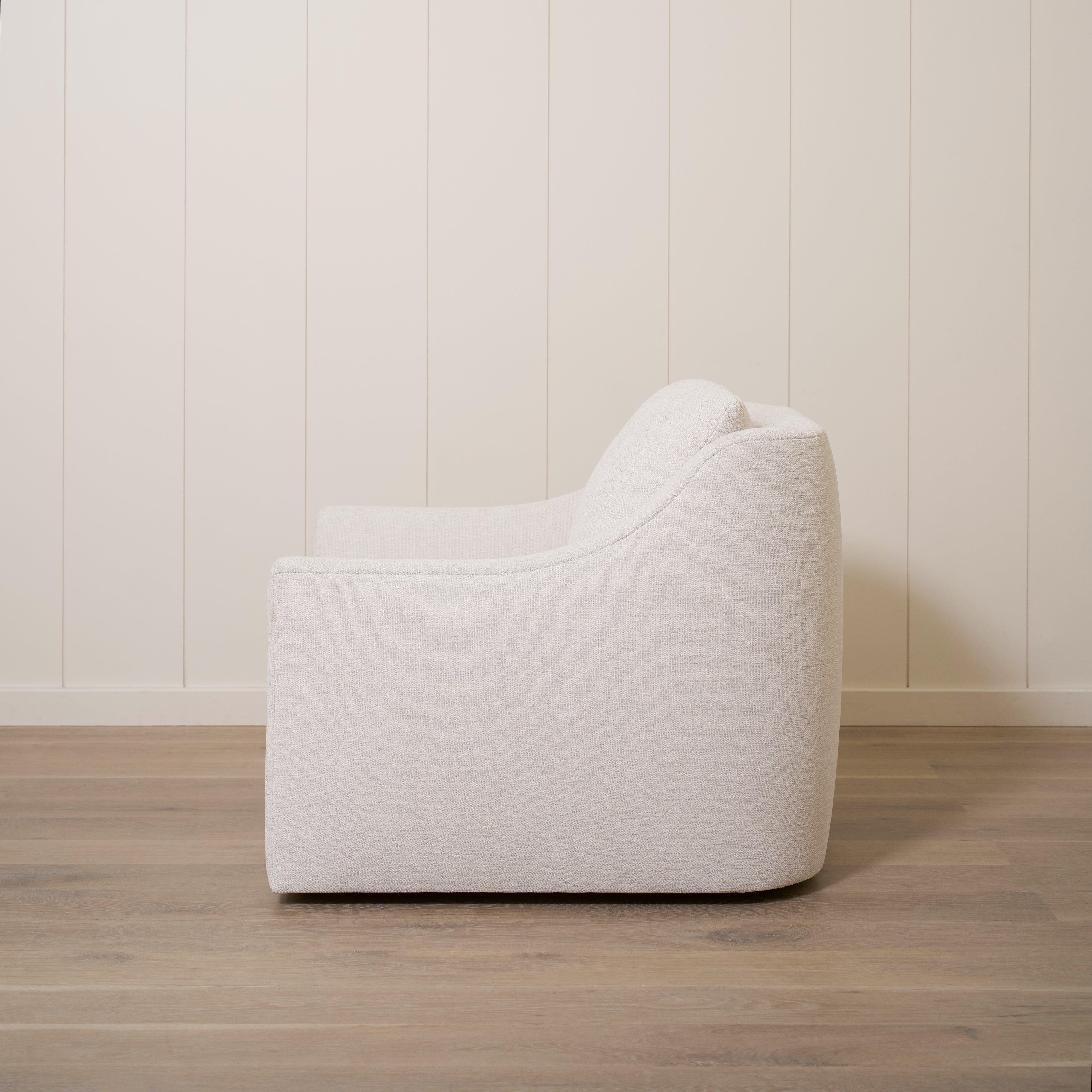 As Shown: 35"L x 39"D x 33"H | Style: Upholstered | Fabric: Rayna Frost | Base: Swivel | Finish: N/A