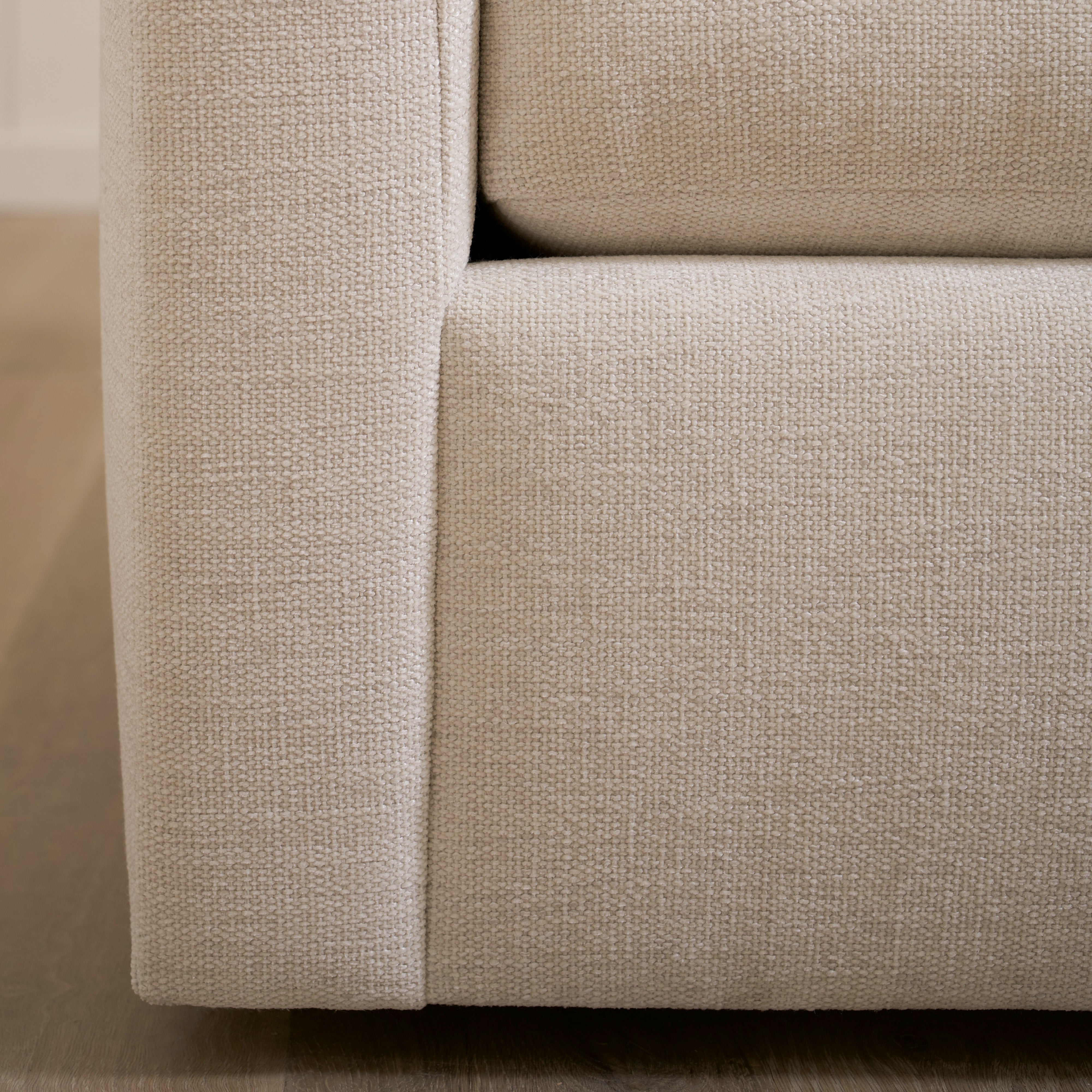 As Shown: 35"L x 39"D x 33"H | Style: Upholstered | Fabric: Rayna Frost | Base: Swivel | Finish: N/A