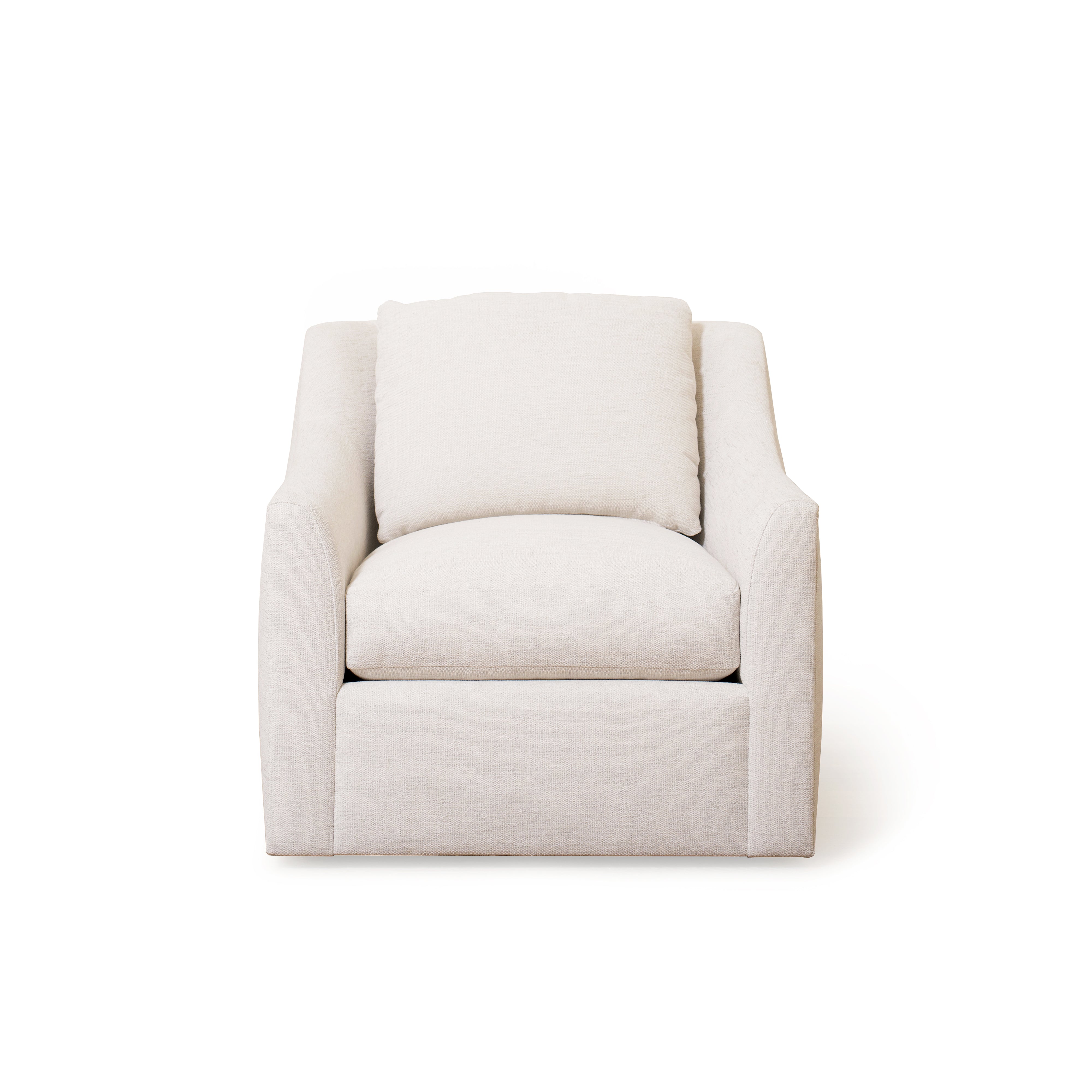 As Shown: 35"L x 39"D x 33"H | Style: Upholstered | Fabric: Rayna Frost | Base: Swivel | Finish: N/A