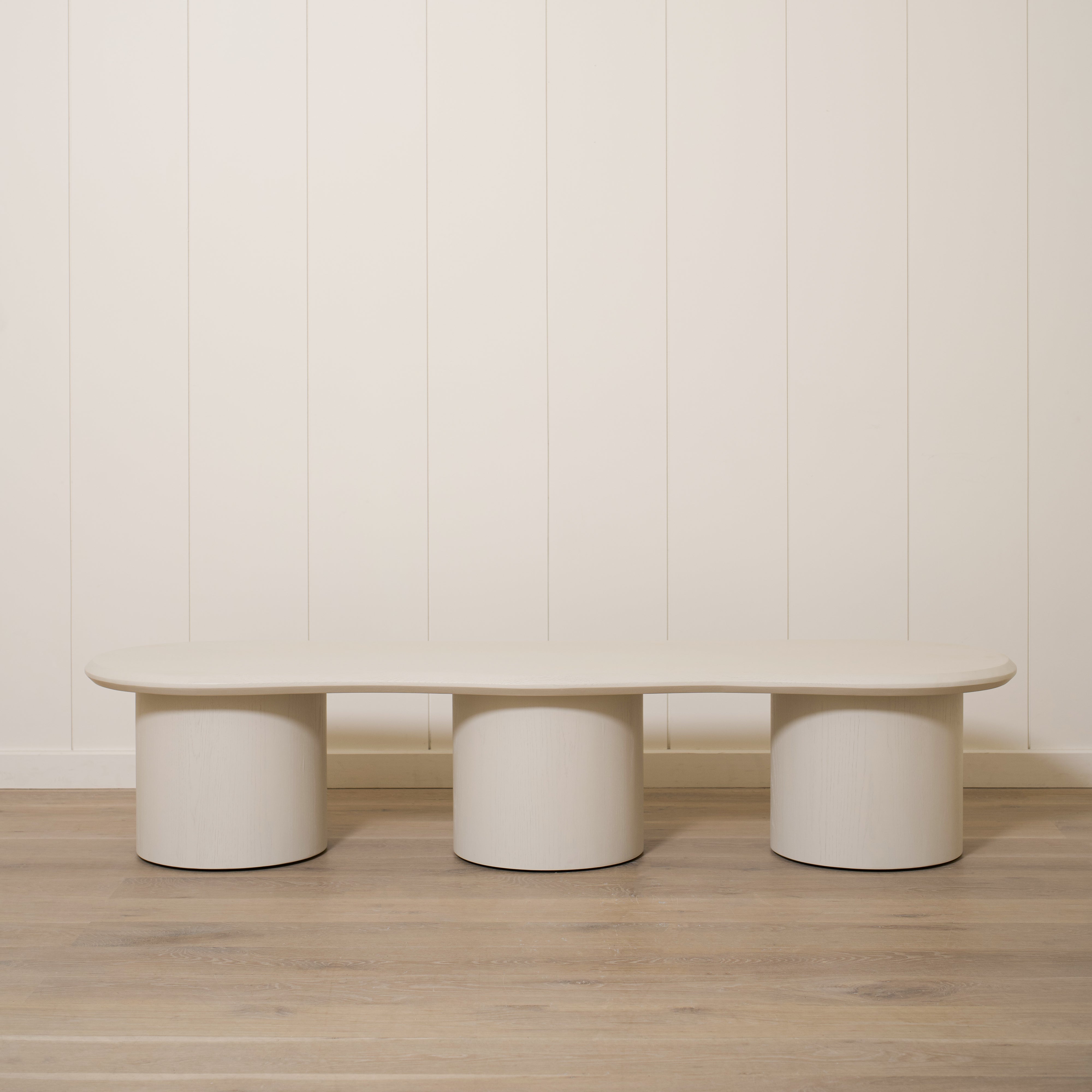 As Shown: 78"W x 22"D x 16"H | Material: Solid Oak | Finish: Wirebrushed Edgecomb Grey