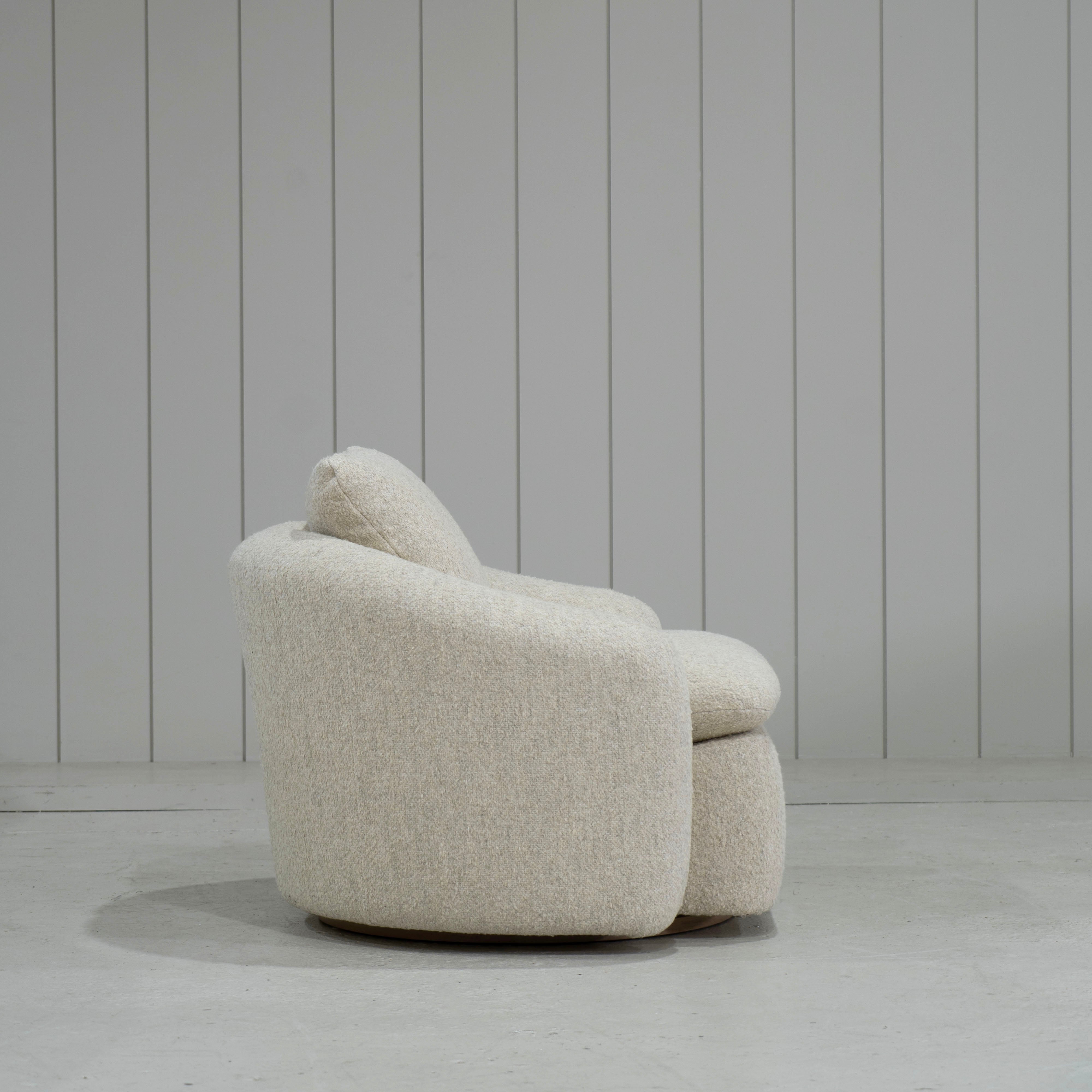 As Shown: in Berber Natural, swivel finished in Mint White Natural.