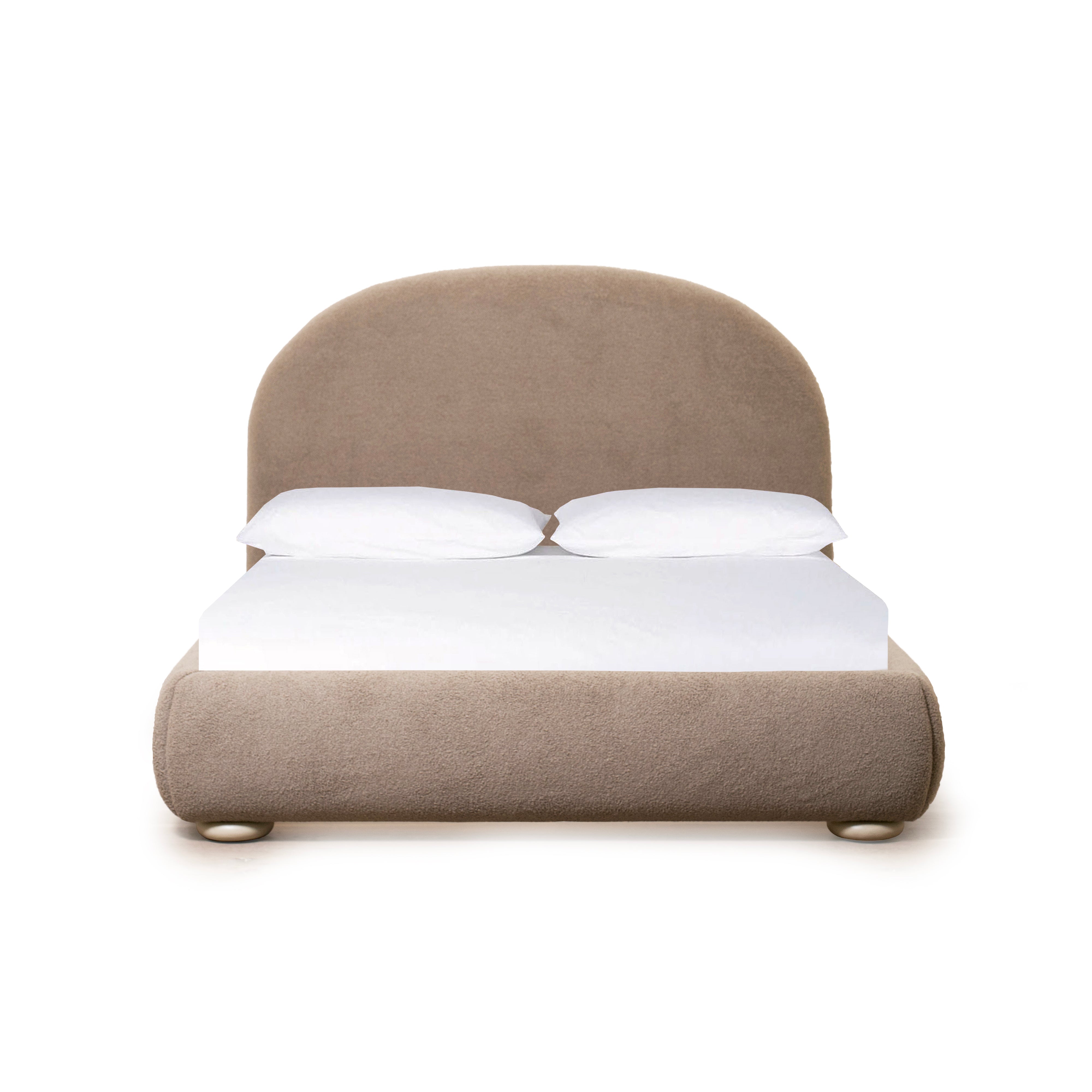 As Shown: Queen | Style: Upholstered | Fabric: Peak Cocoa | Finish: Sand