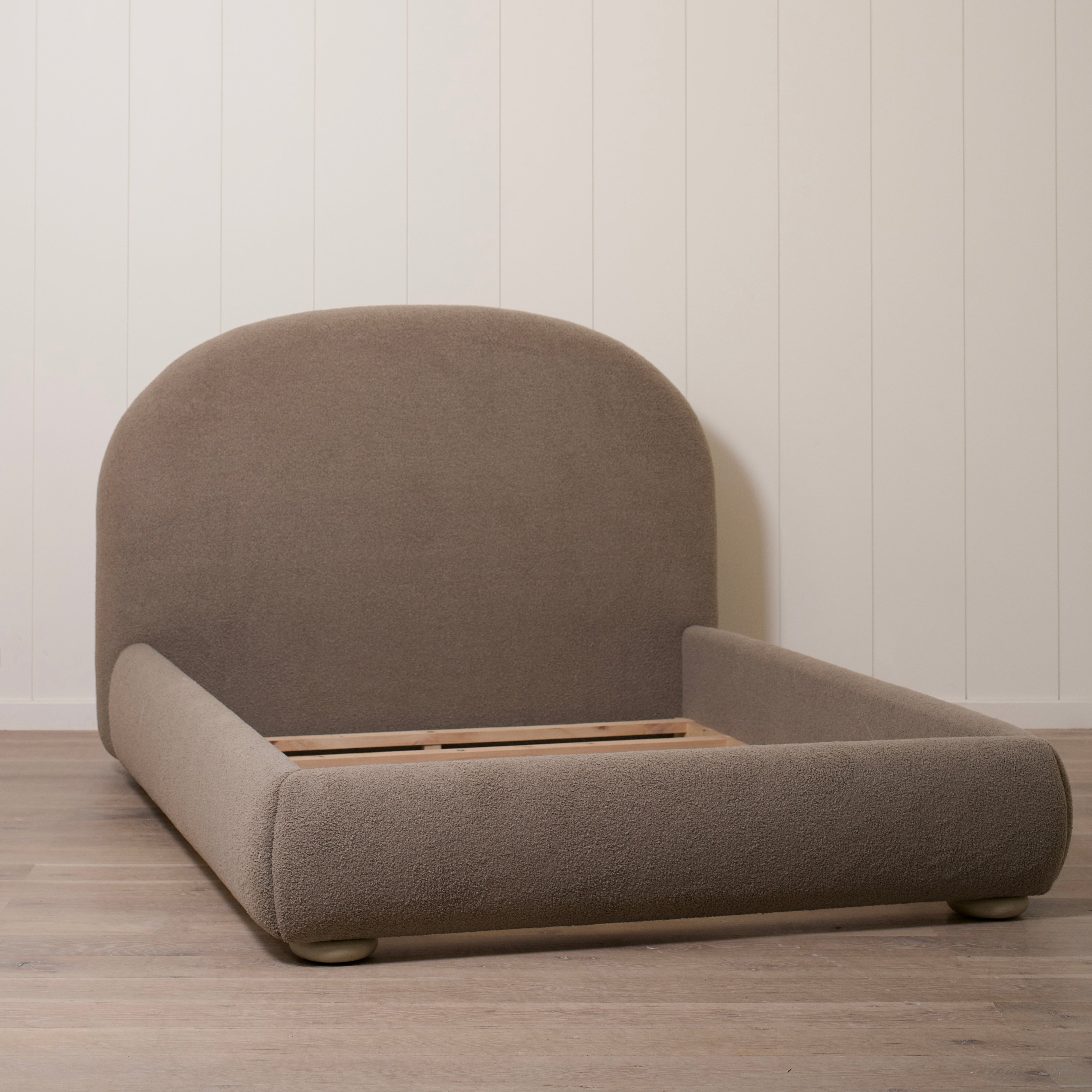As Shown: Queen | Style: Upholstered | Fabric: Peak Cocoa | Finish: Sand