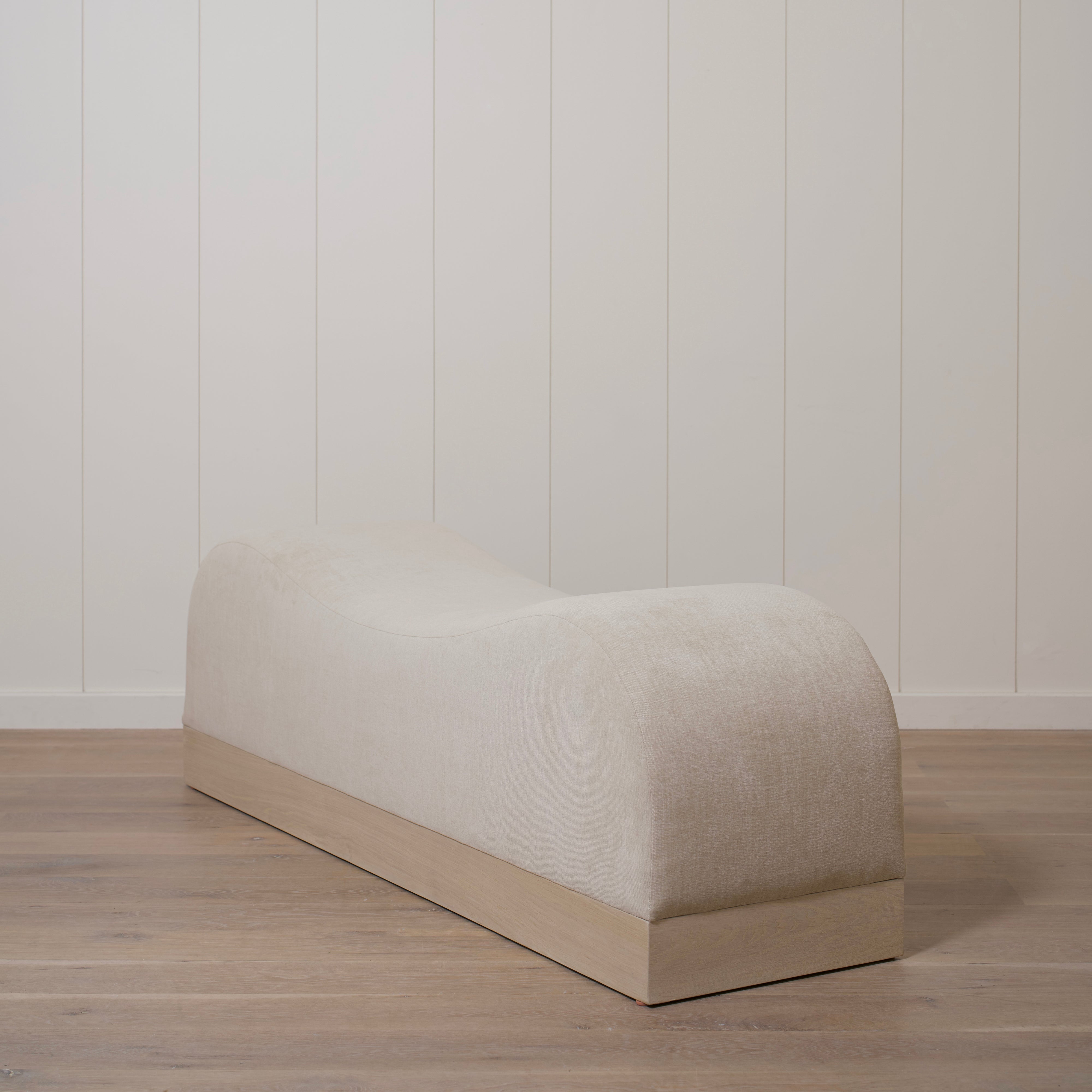As Shown: 73"L x 20"D x 23"H | Style: Upholstered | Fabric: Marley Beige | Finish: Bran