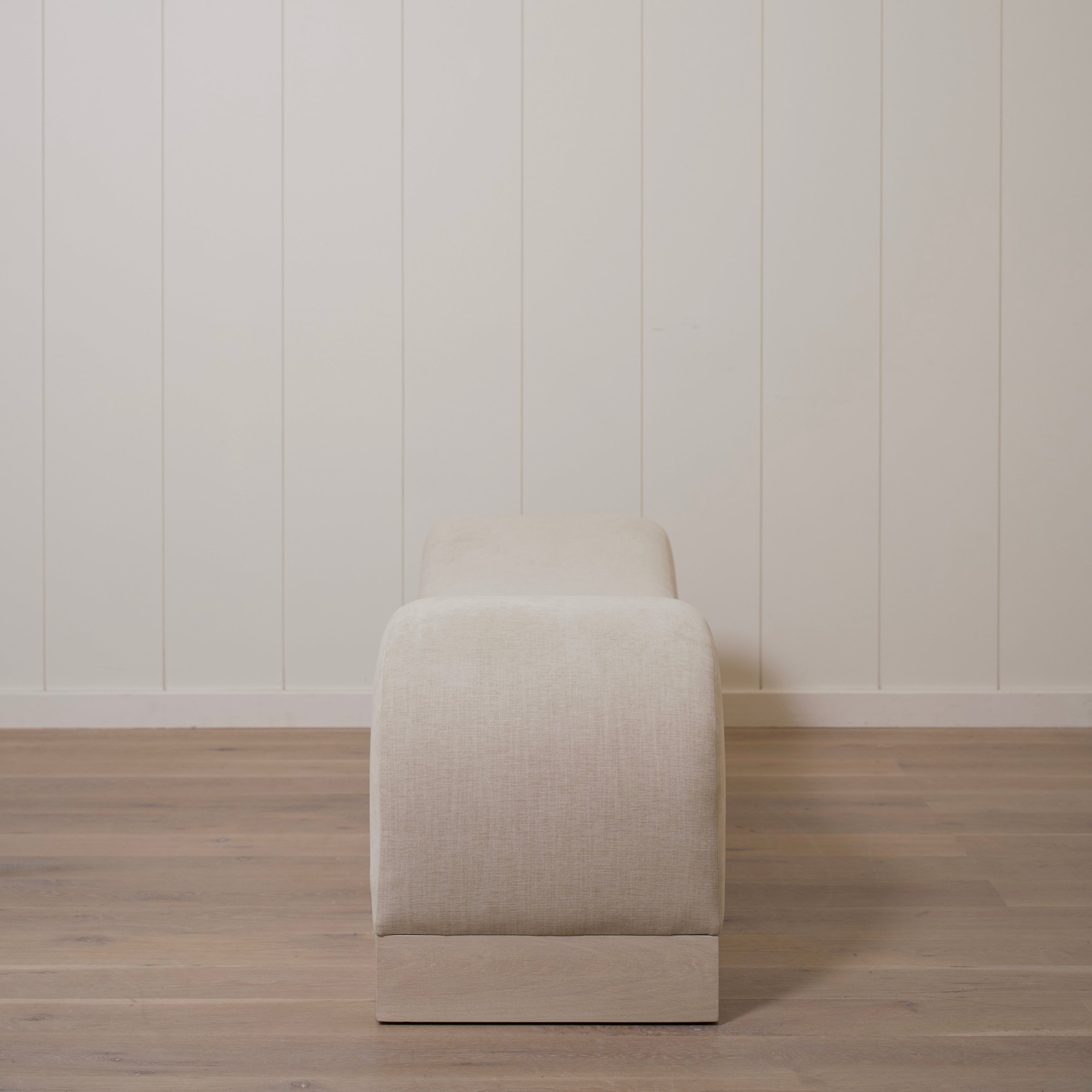 As Shown: 73"L x 20"D x 23"H | Style: Upholstered | Fabric: Marley Beige | Finish: Bran