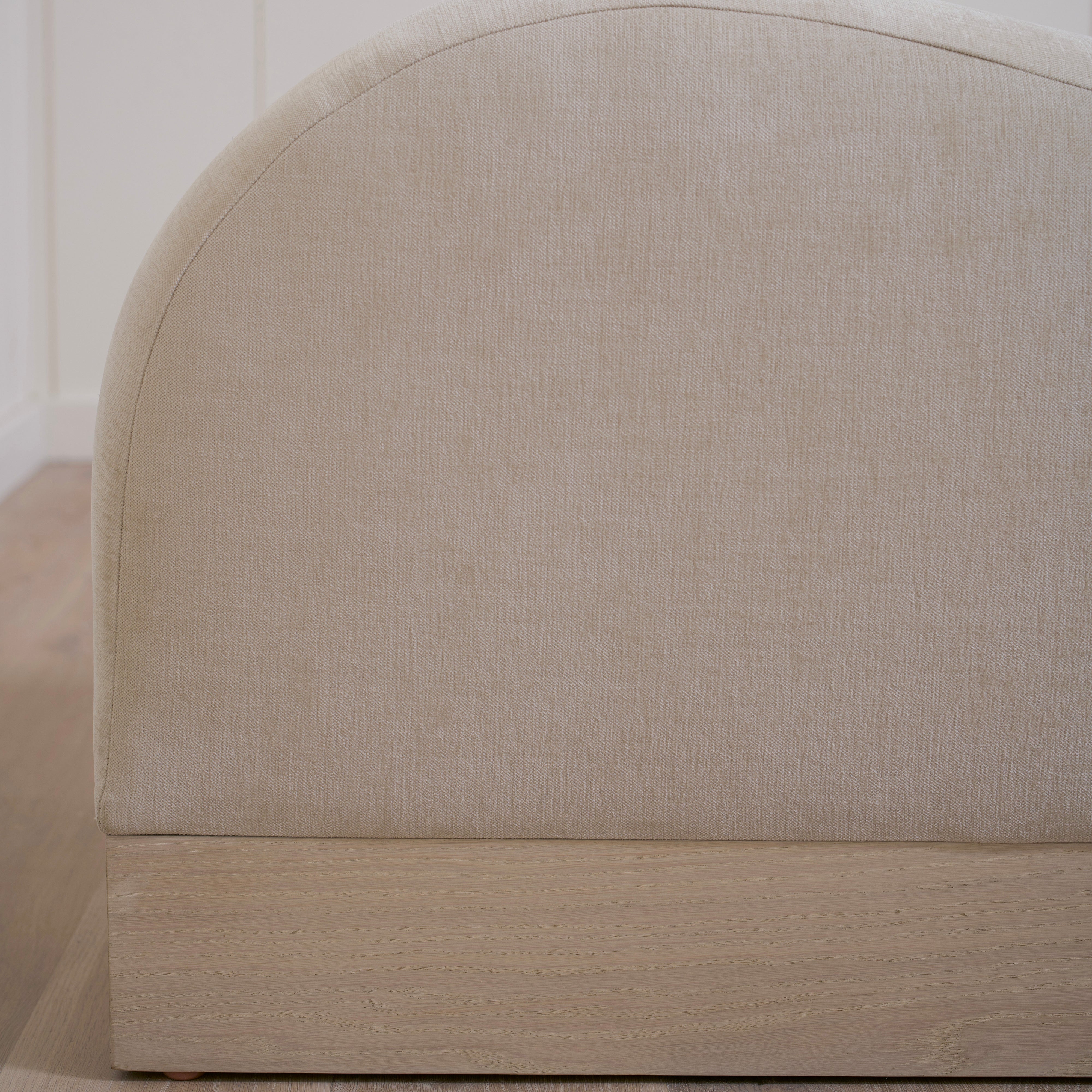 As Shown: 73"L x 20"D x 23"H | Style: Upholstered | Fabric: Marley Beige | Finish: Bran