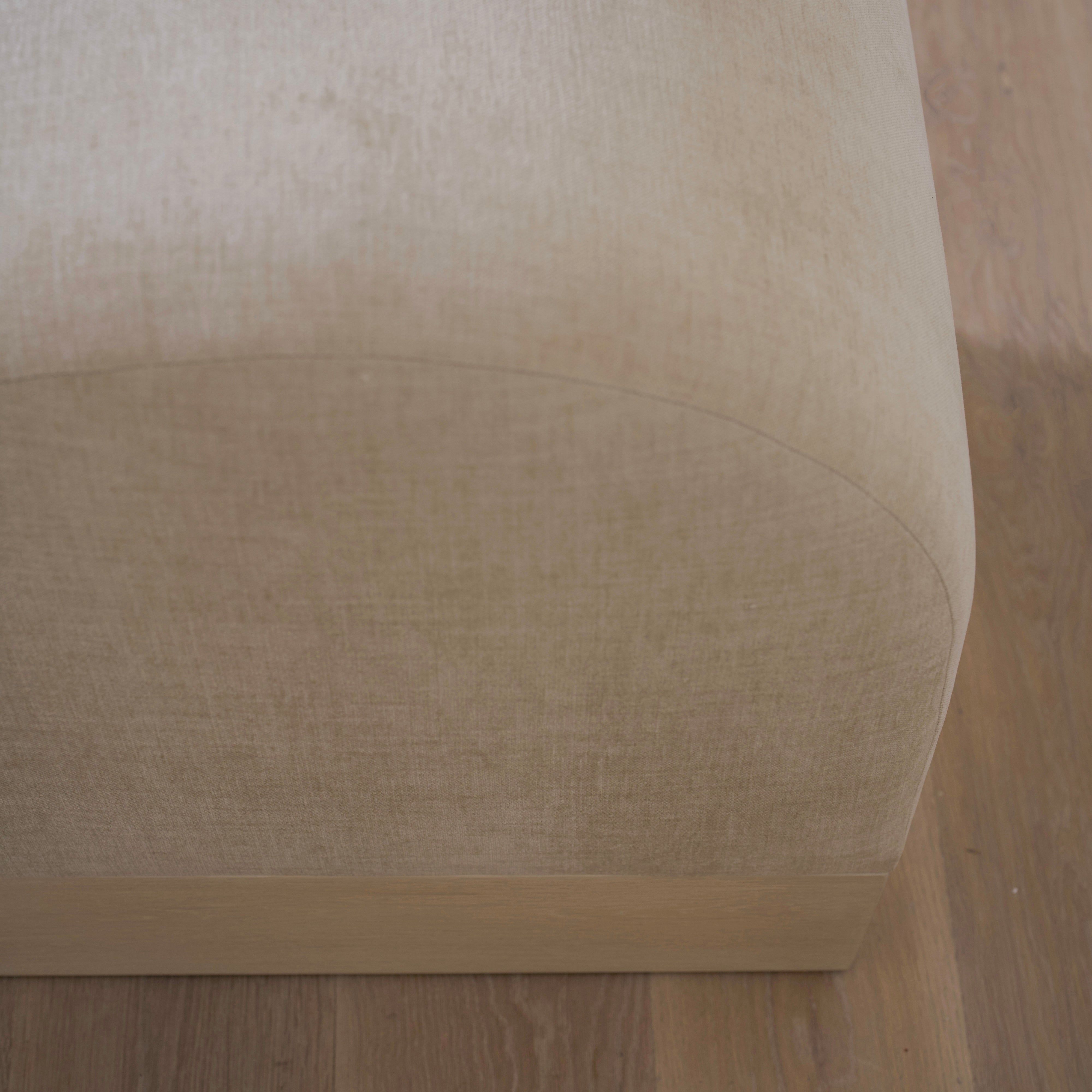 As Shown: 73"L x 20"D x 23"H | Style: Upholstered | Fabric: Marley Beige | Finish: Bran