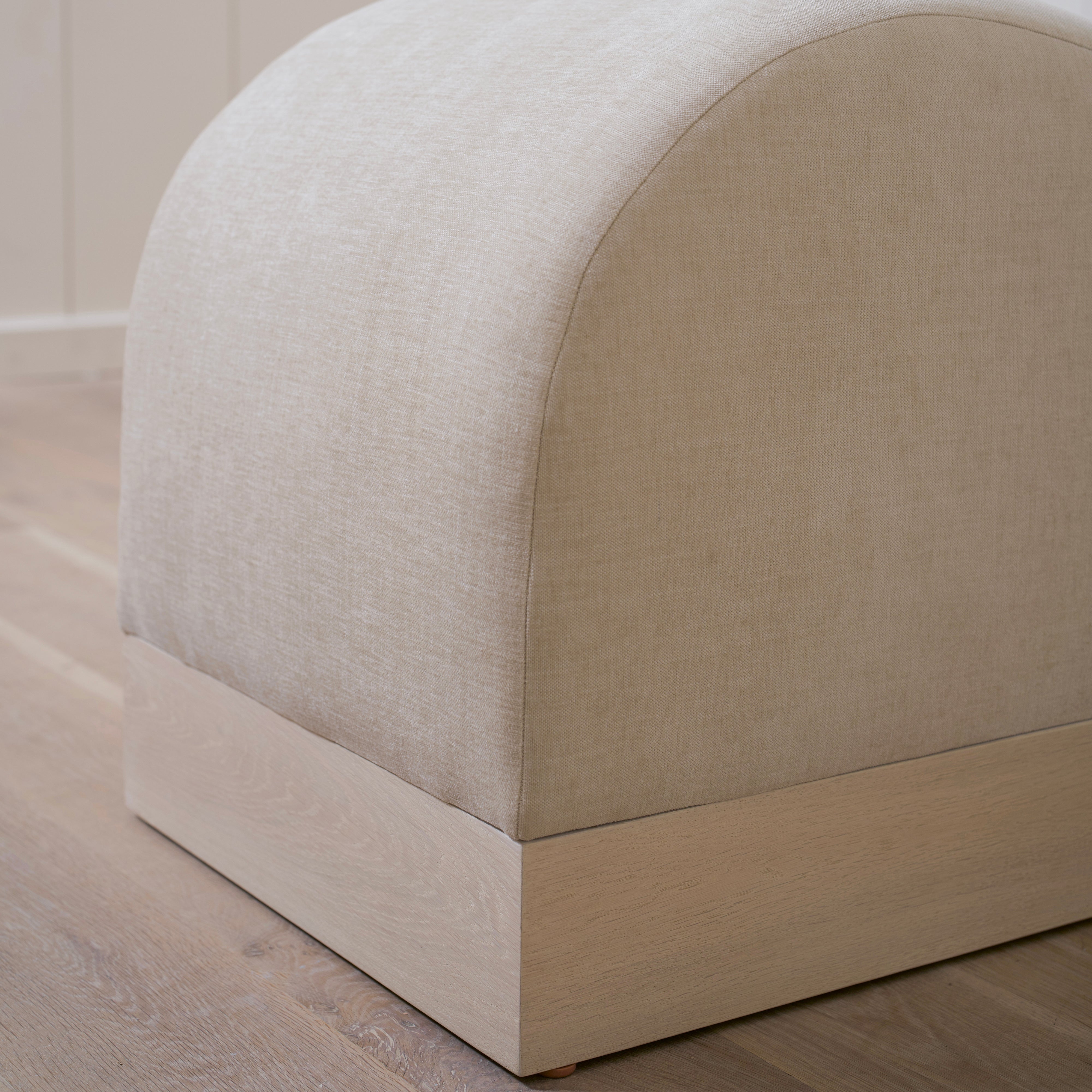 As Shown: 73"L x 20"D x 23"H | Style: Upholstered | Fabric: Marley Beige | Finish: Bran