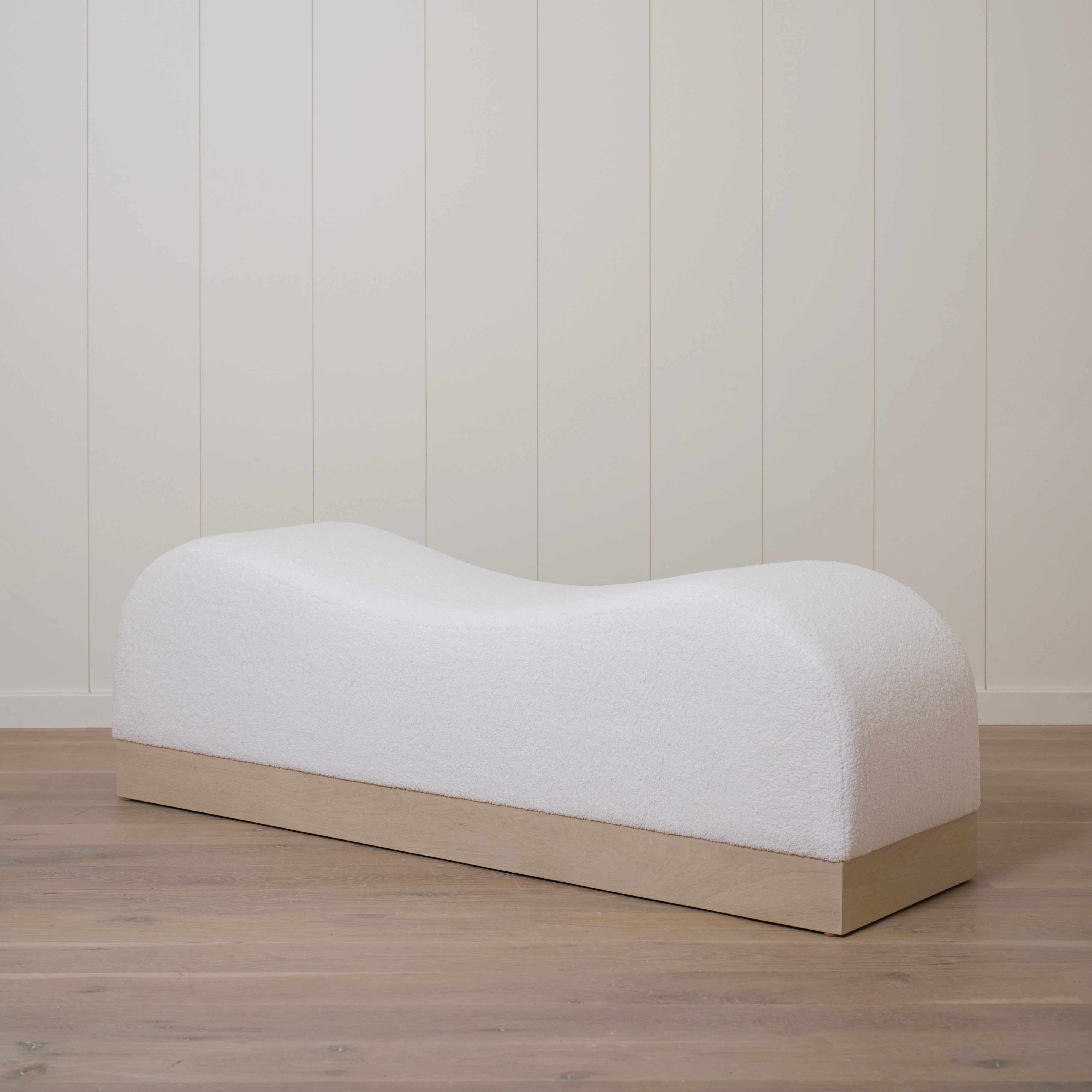 As Shown: 73"L x 20"D x 23"H | Style: Upholstered | Fabric: Peak White | Finish: Bran