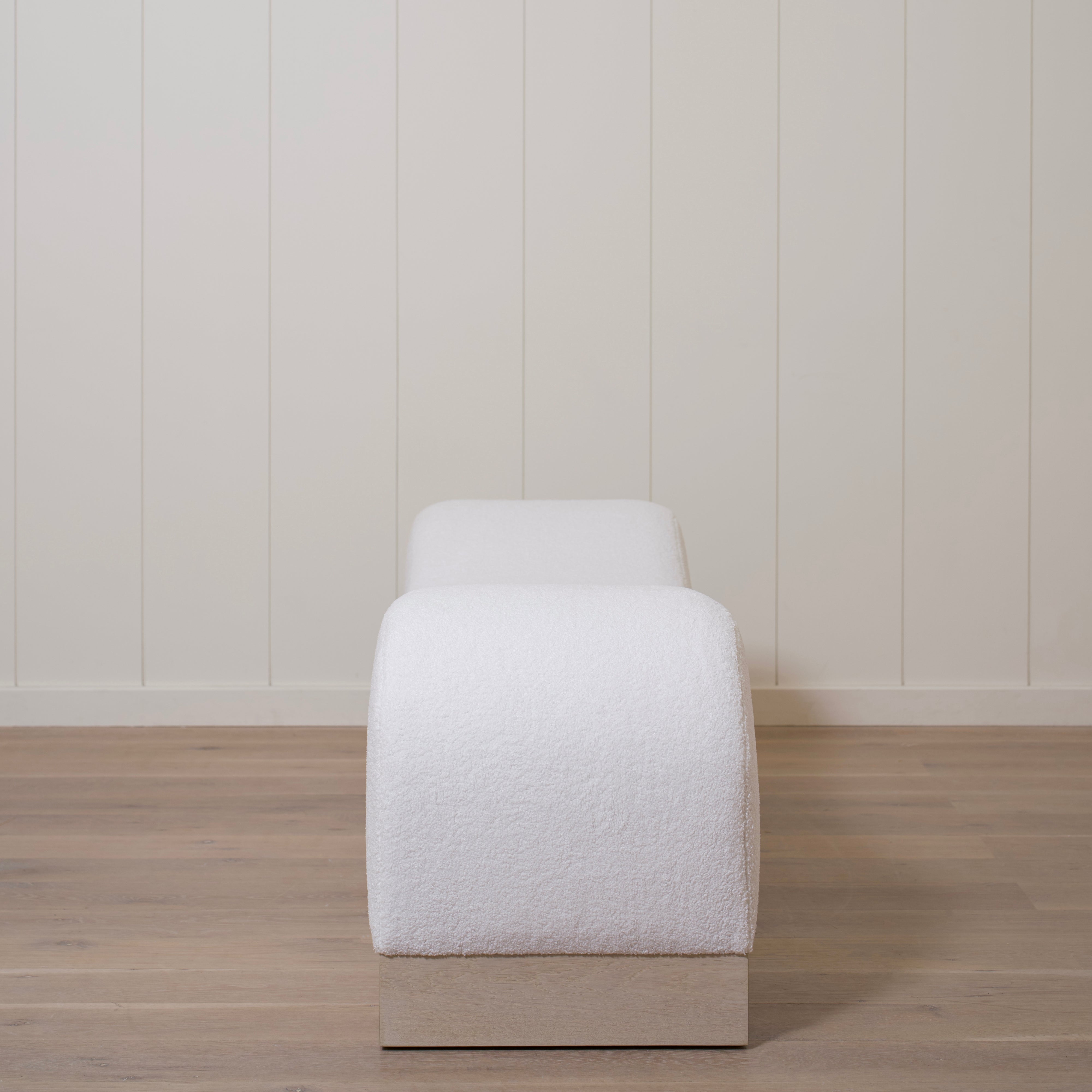 As Shown: 73"L x 20"D x 23"H | Style: Upholstered | Fabric: Peak White | Finish: Bran